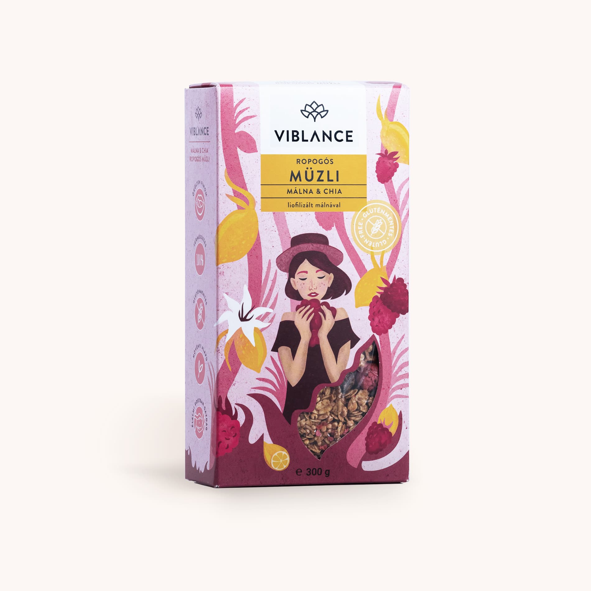 Viblance Bezlepkové chrumkavé müsli malina a chia 300g