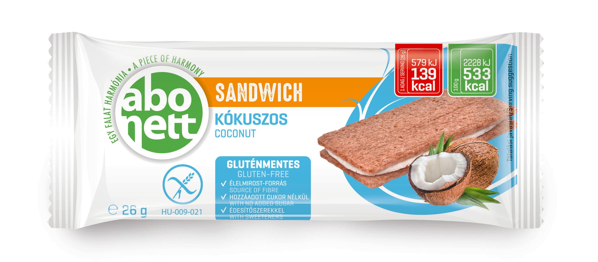 Abonett bezlepkový kokosový sendvič 26 g - 96670