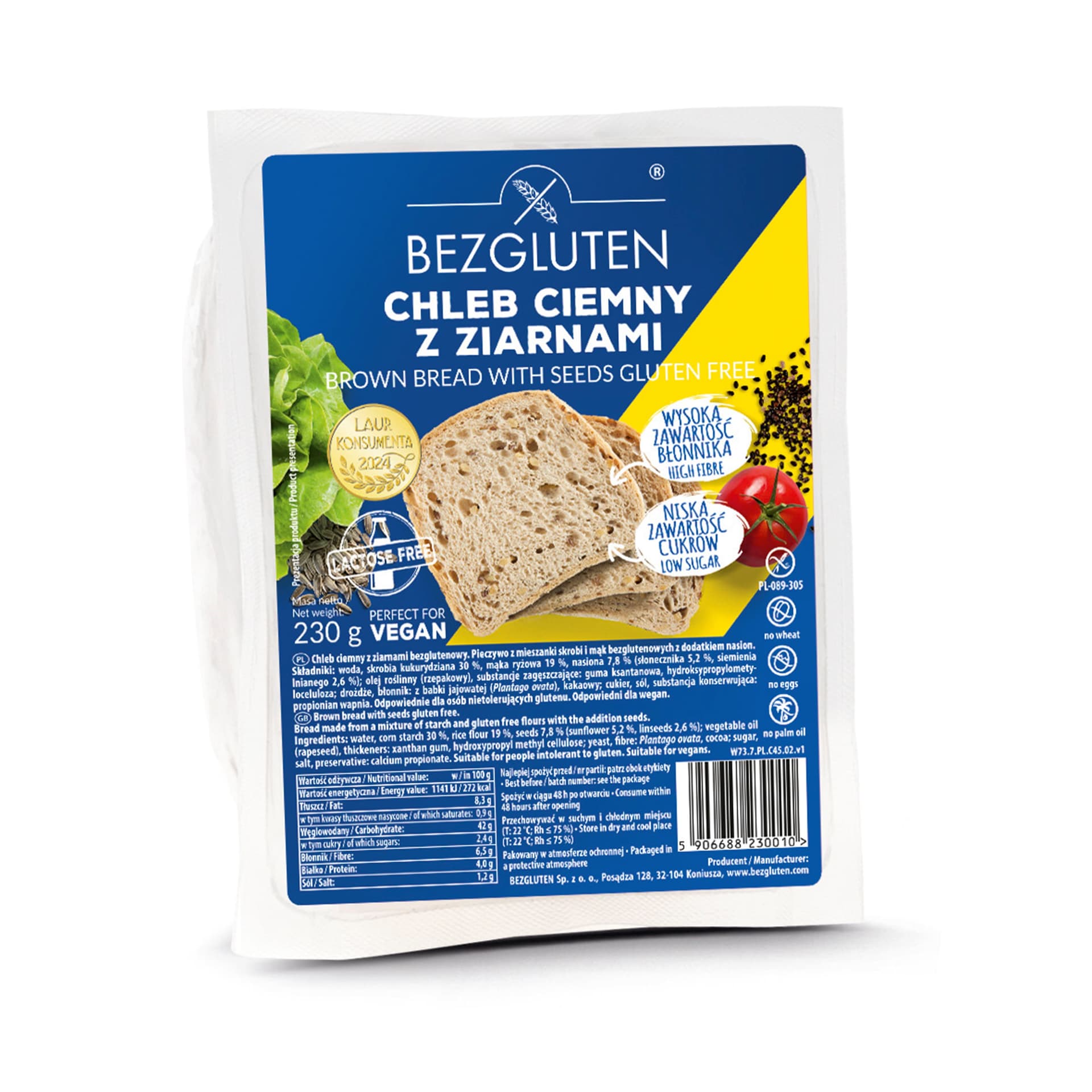 Bezgluten bezlepkový hnedý semienkový chlieb 230 g