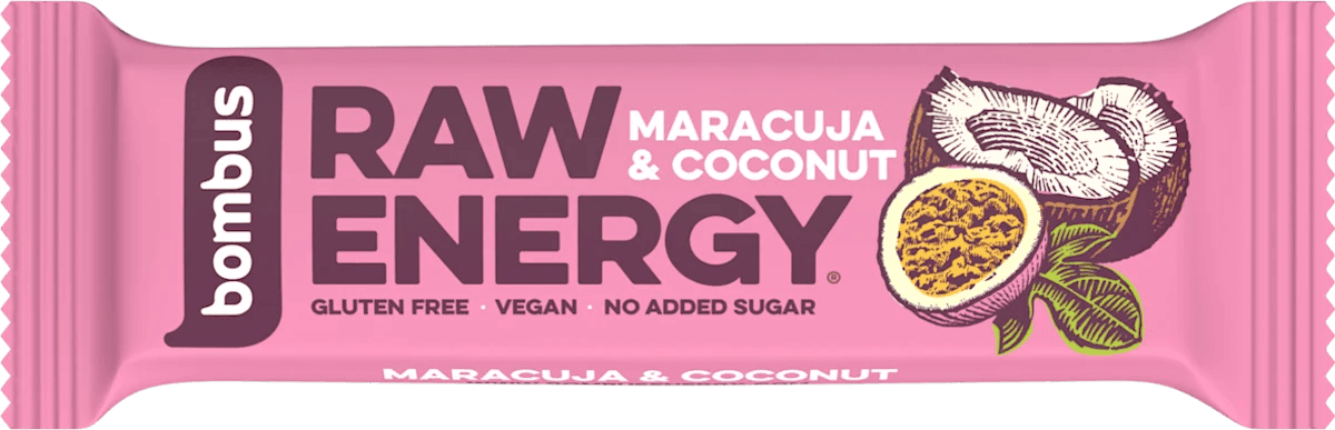 BOMBUS Raw Energy tyčinka s príchuťou marakuje a kokosu 50 g