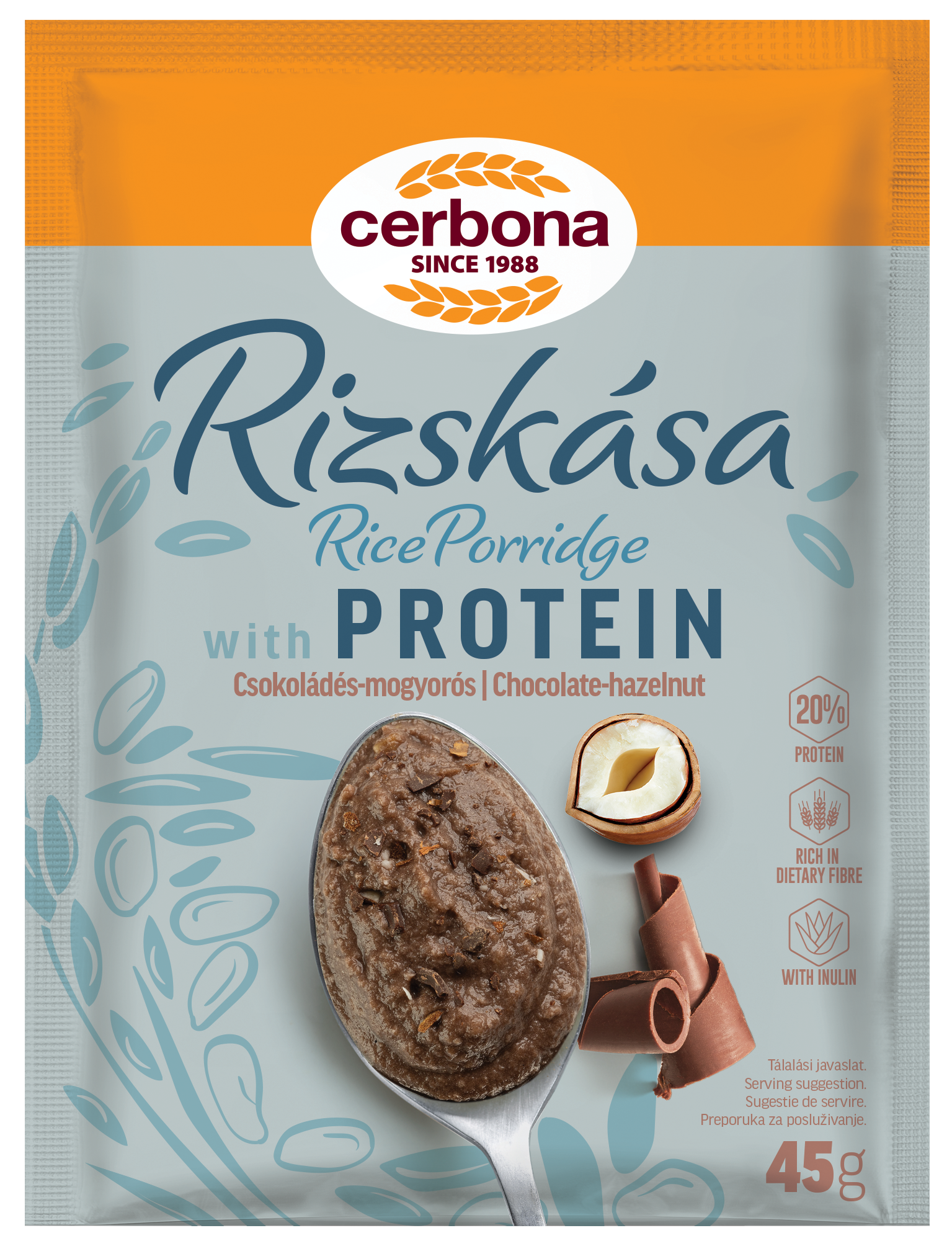 Cerbona ryžová kaša s čokoládou a lieskovými orieškami 45 g