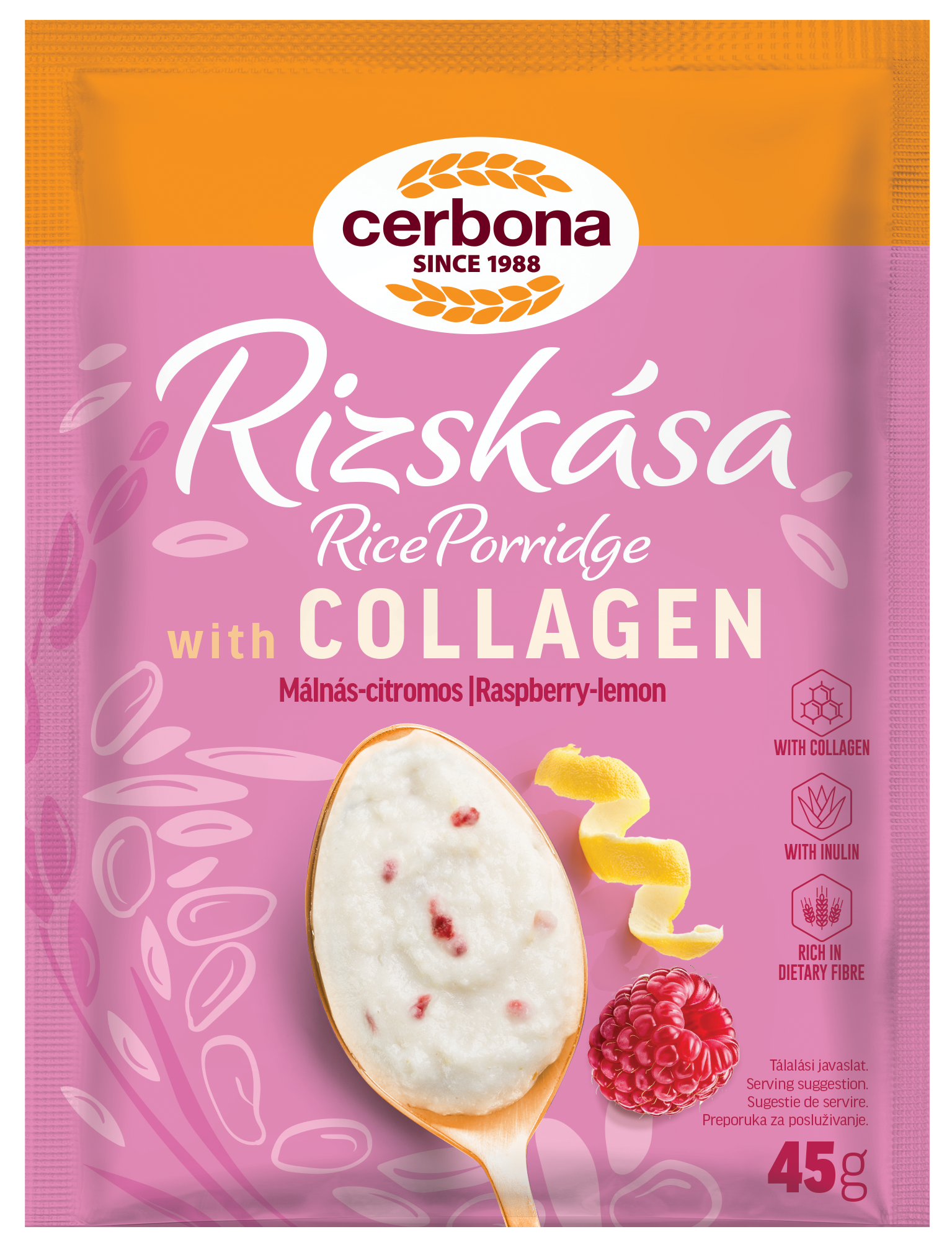 Cerbona ryžová kaša malina-citrón s kolagénom 45 g