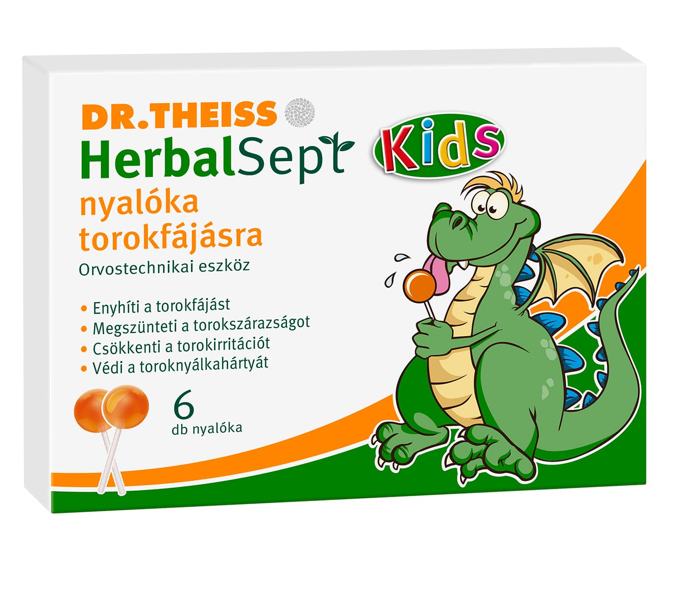Dr.Theiss herbalsept lízanky na bolesť hrdla - s pomarančovou príchuťou 6 ks 85 g