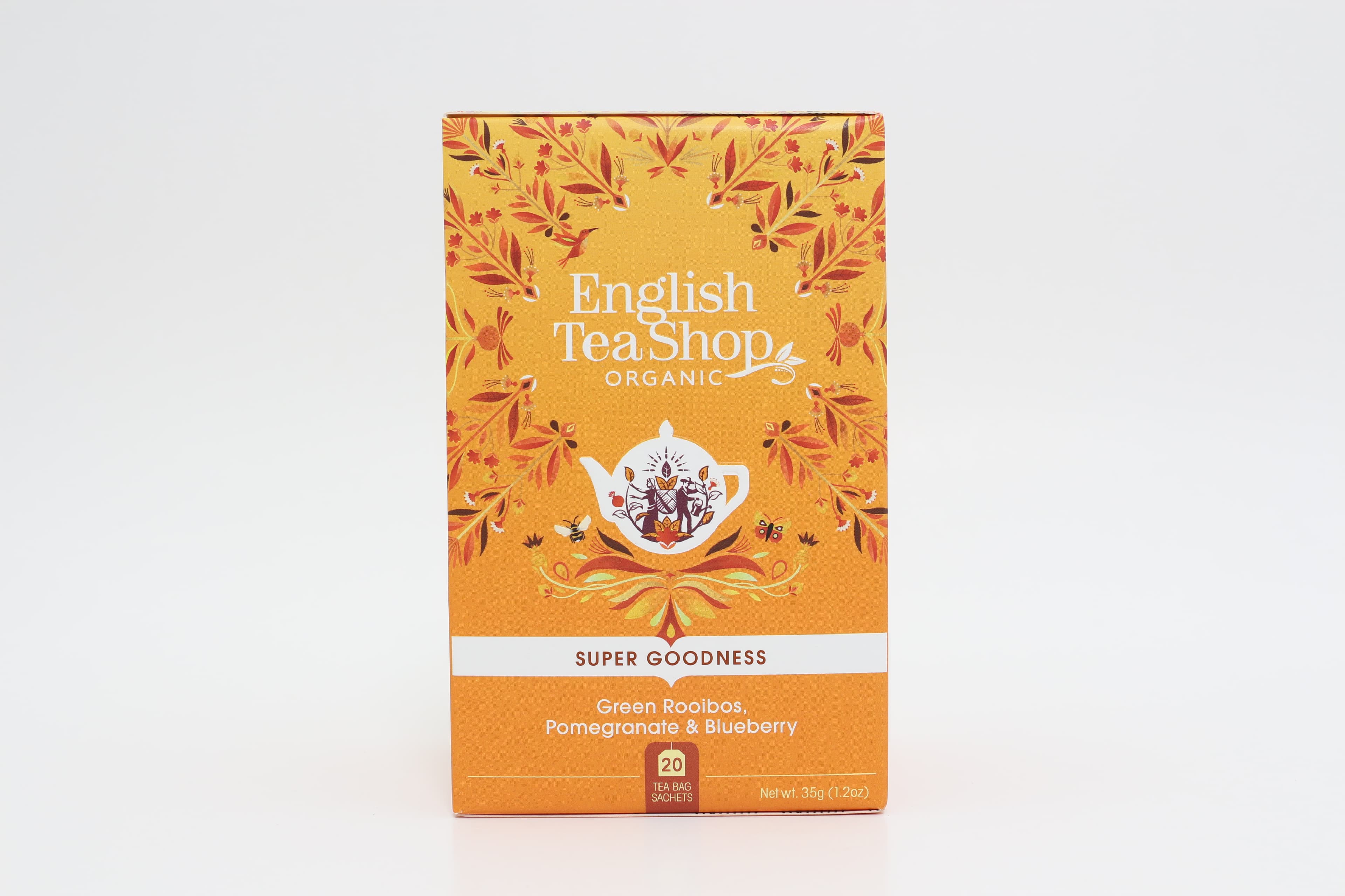 English Tea Shop organické zelené rooibos, granátové jablko a čučoriedkový čaj, nálevové vrecúška 20 x 1,75 g - 86111