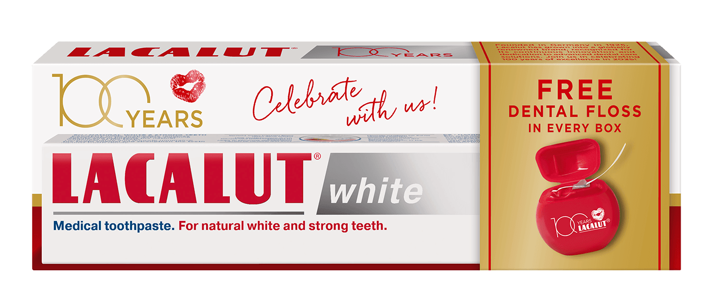 Lacalut zubná pasta white s dentálnou niťou 75 ml