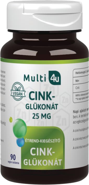 Multi 4u zinok-glukonát 25 mg vegánske tablety 90 šálok