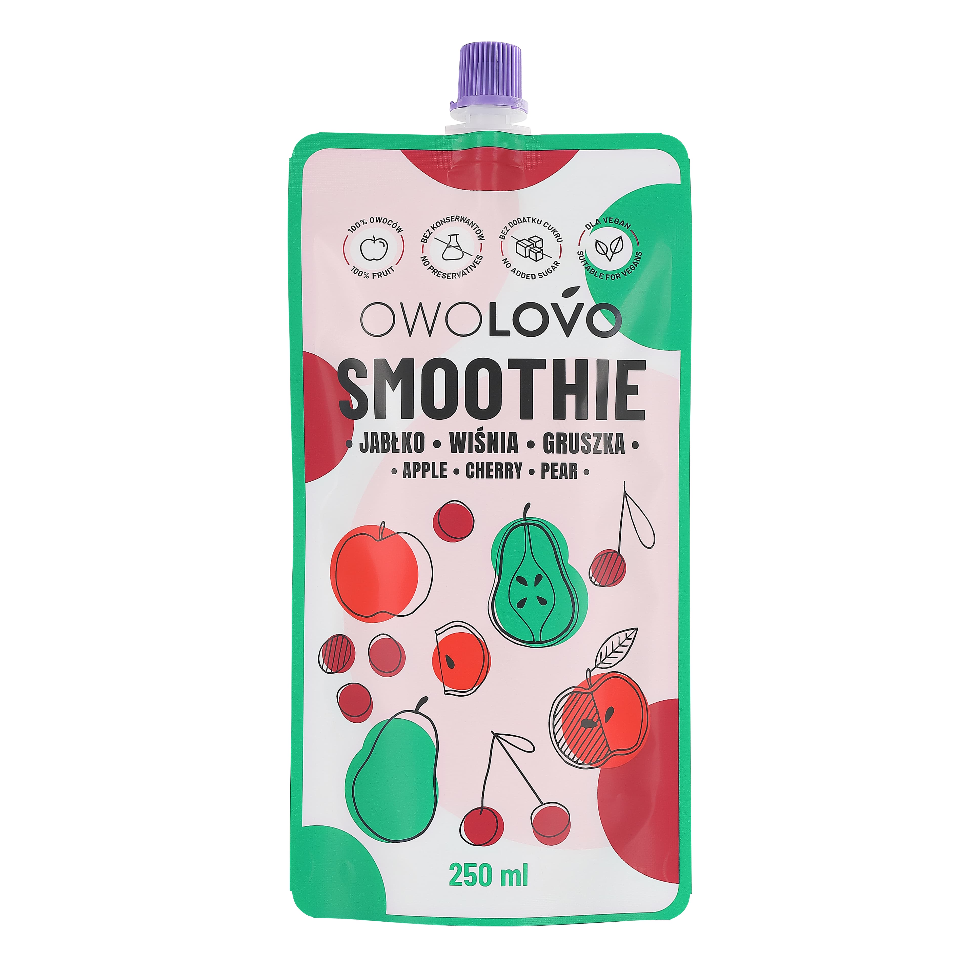 Owolovo Ovocné smoothie jablko, višňa, hruška 250 ml