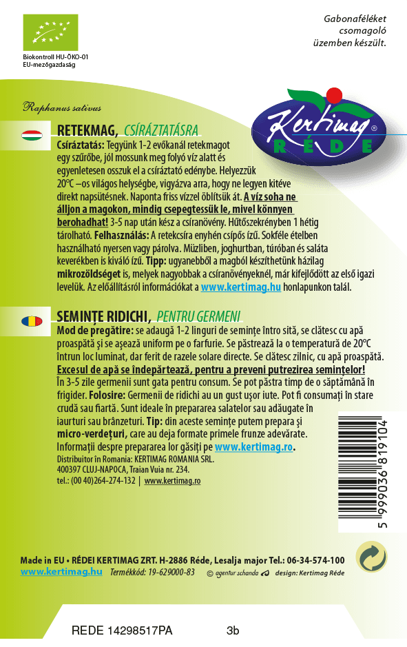 Réde Bio semienka reďkovky na klíčenie 15 g - 20195