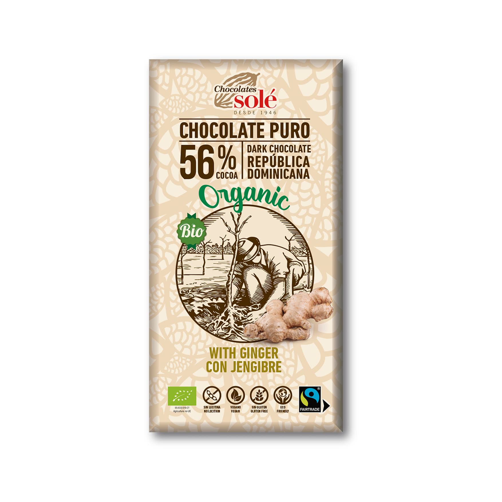Sole bio horká čokoláda 56% s zázvorom 100 g