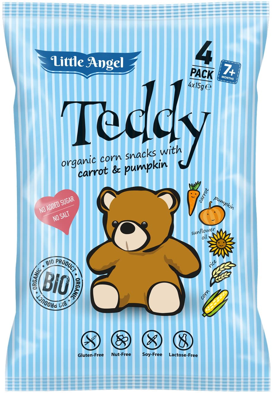 Little Angel Teddy kukuričný snack s mrkvou a tekvicou 60g - 50025