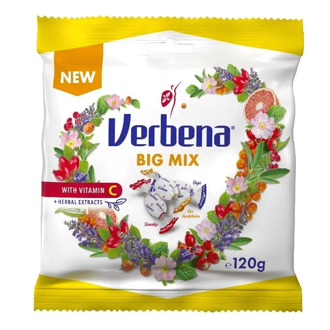 Verbena Cukríky s vitamínmi a bylinnými extraktmi, mix príchutí 120 g