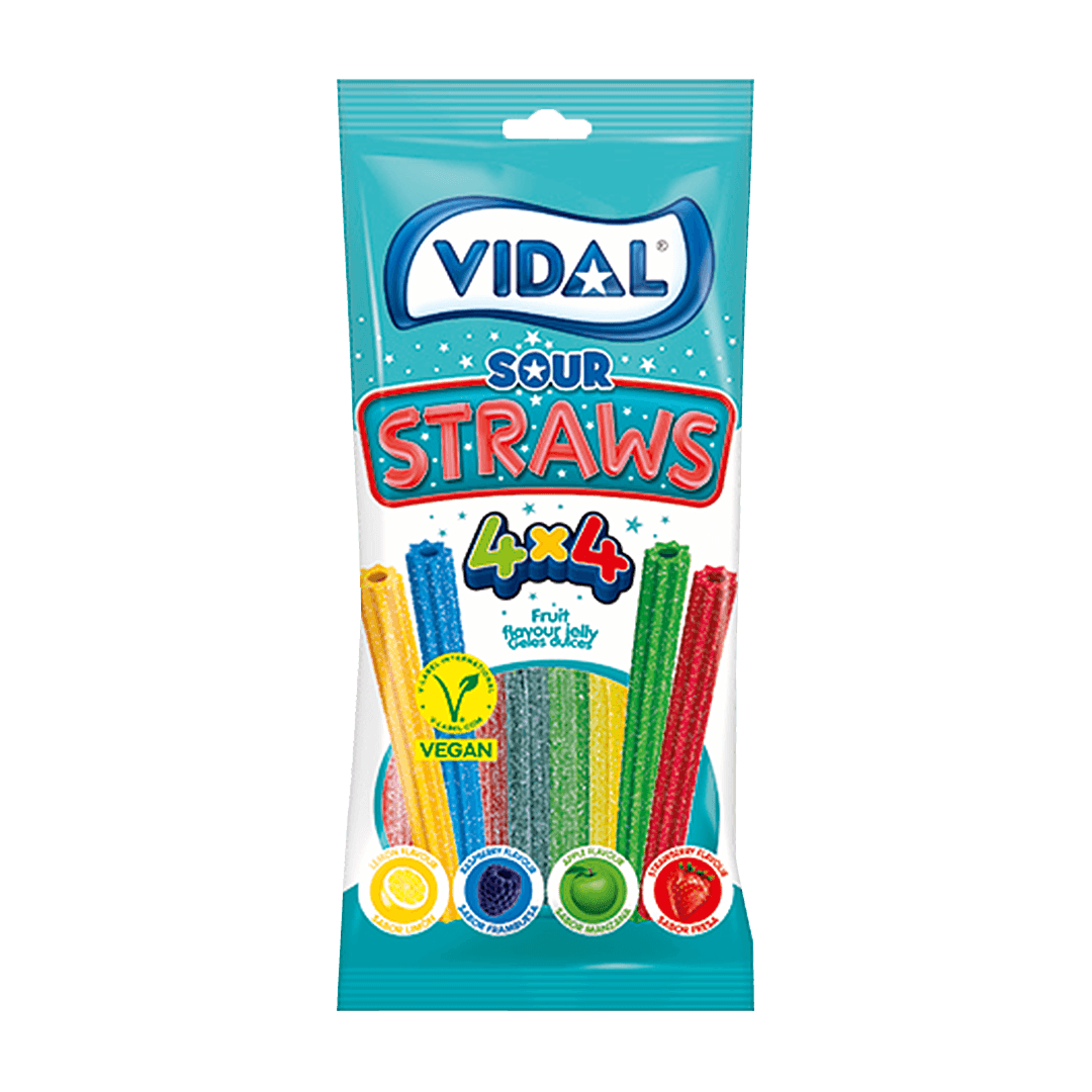 Vidal gumové cukríky kyslé slamky 4 príchute x 4 farby 90 g