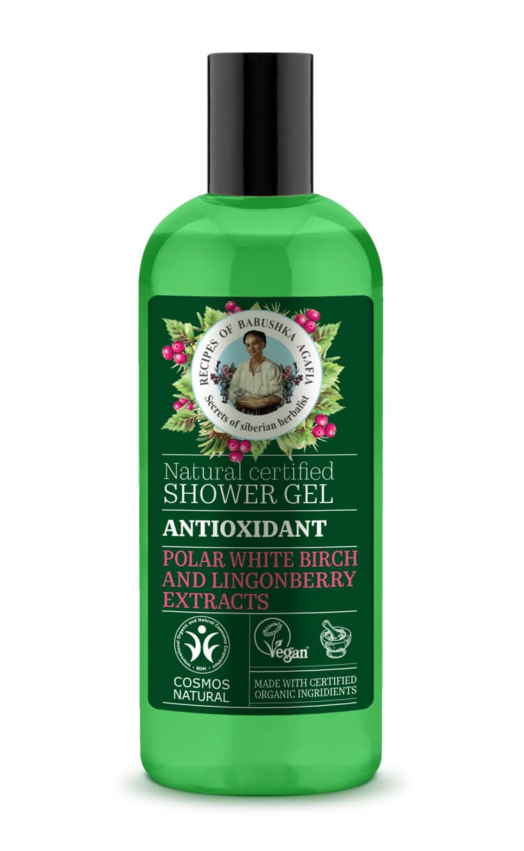 Babushka Agafia bio sprchový gél s antioxidantmi z mrazového brezy a brusnicovým extraktom 260 ml