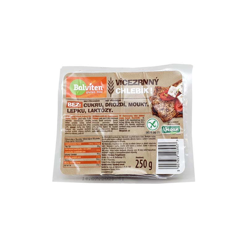 Balviten bezlepkový celozrnný chlieb so semienkami 250 g
