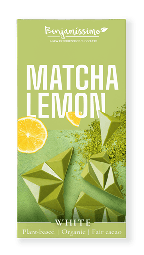 Benjamissimo bio vegan biely čokoládový matcha čaj a citrón bez pridaného cukru so sladidlom 60 g