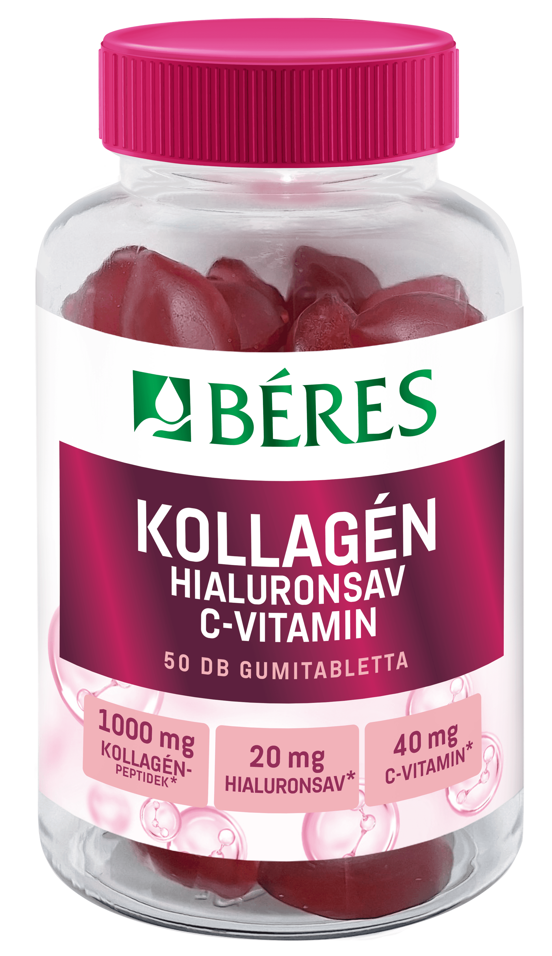 Béres kolagén, hyalurónová kyselina, vitamín C bez cukru gumené tablety 50 ks