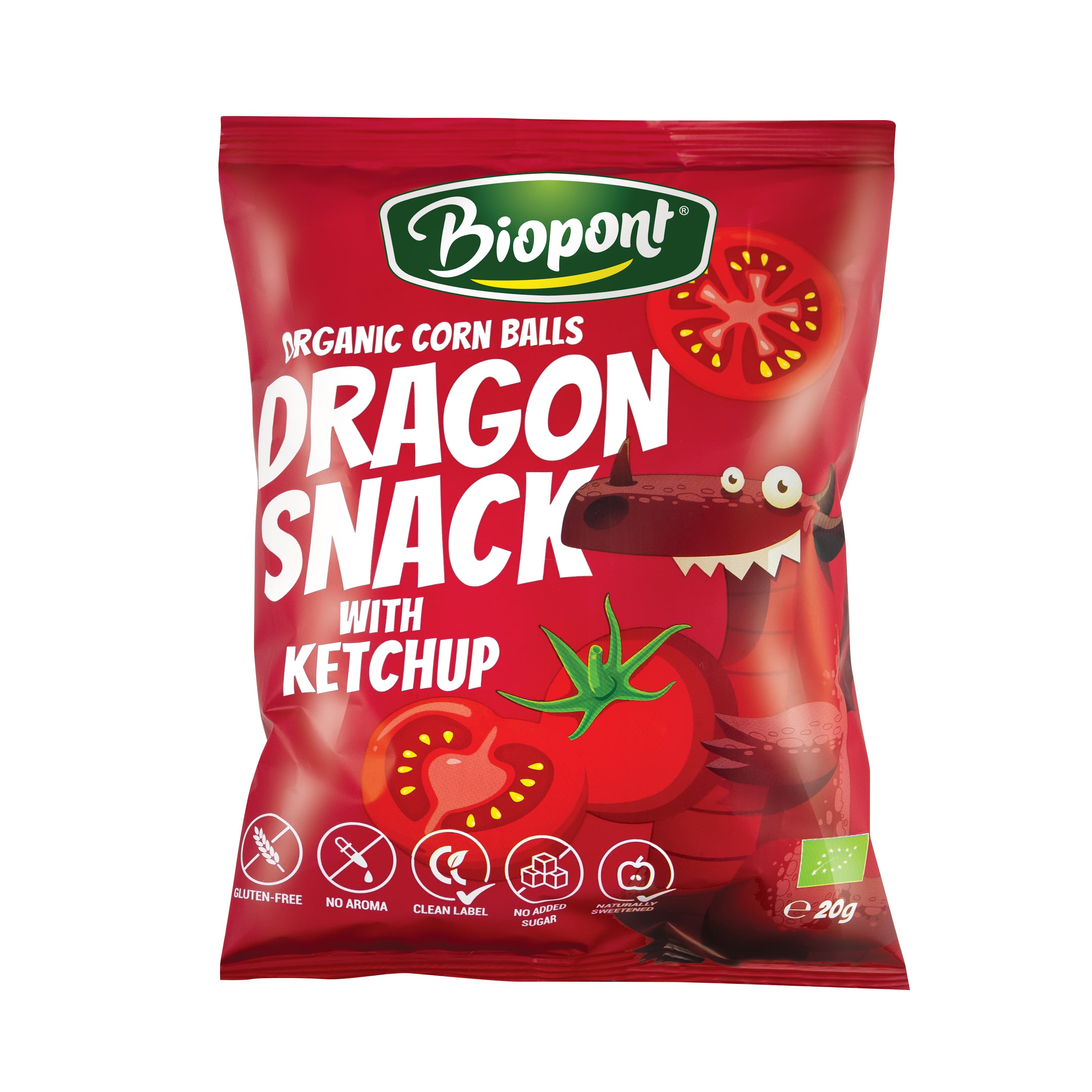 Biopont bio dragon flips, extrudovaná kukurica s kečupovou príchuťou 20 g