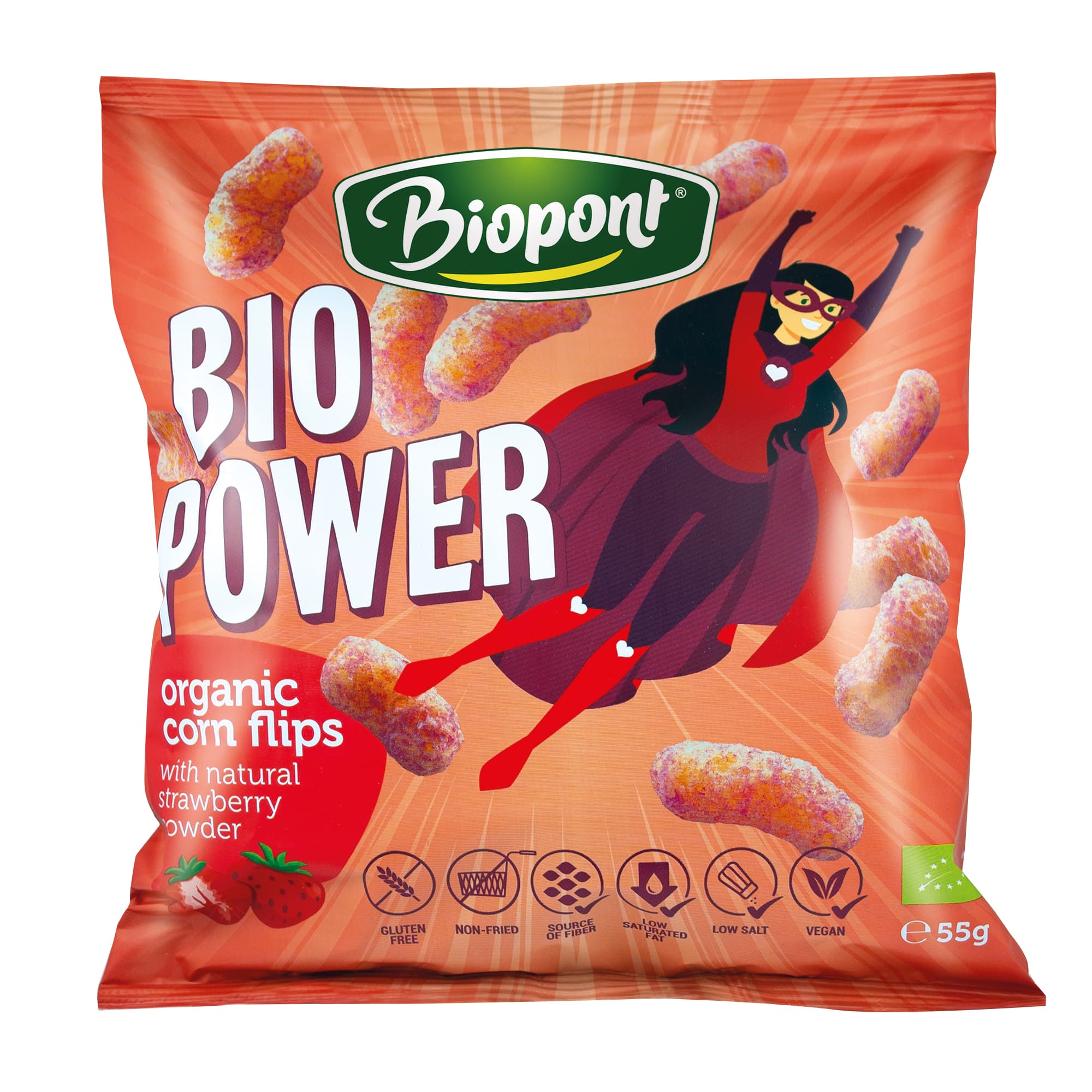 Biopont Kukuričné chrumky s jahodovou príchuťou 55 g