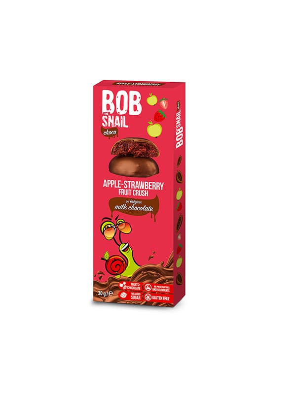 Bob Snail Ovocná pochúťka jablko-jahoda v mliečnej čokoláde 30g