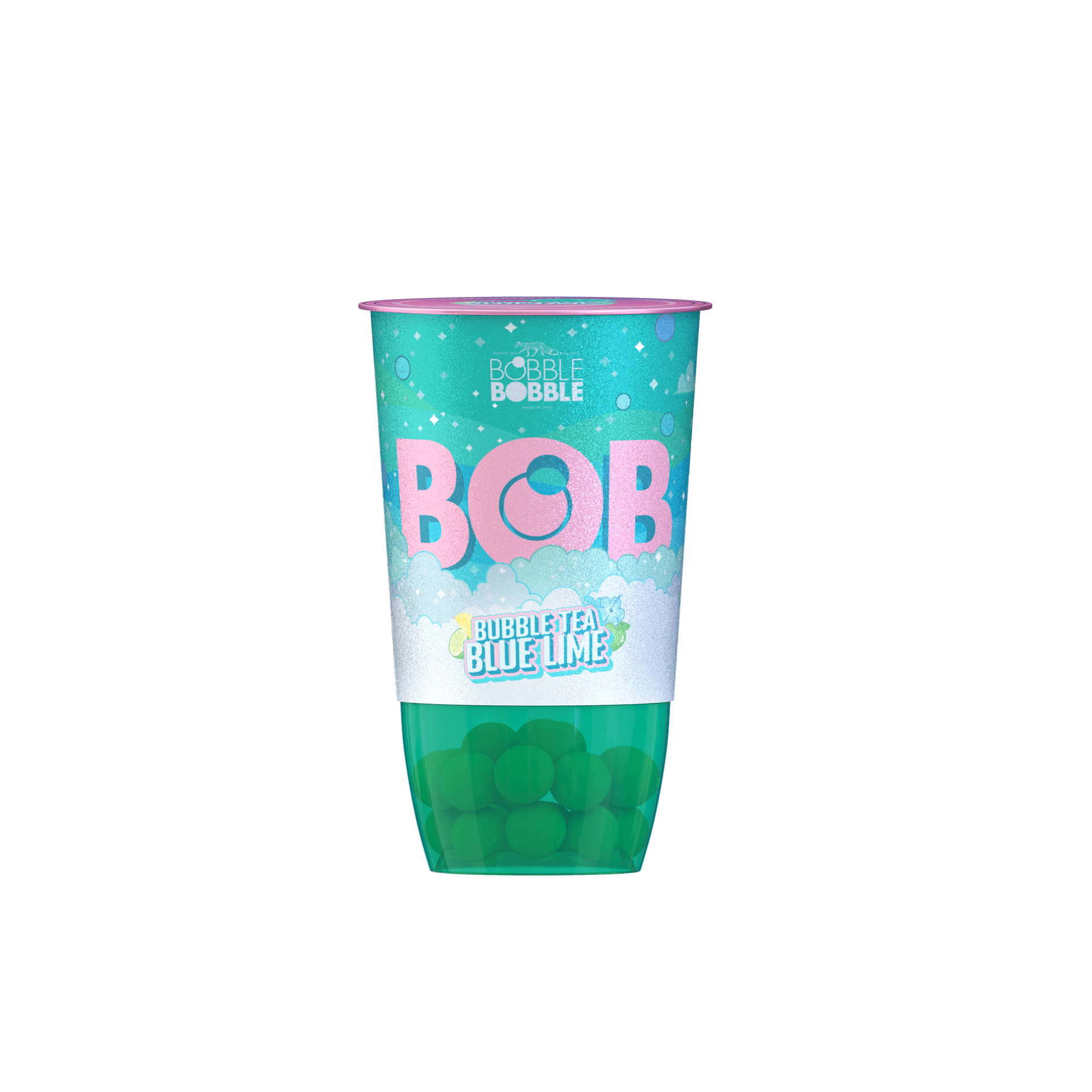 BOB bubble tea nápoj z zeleného čaju s citrónovou a jablkovou šťavou, s perličkami obsahujúcimi limetkovú šťavu 360 ml