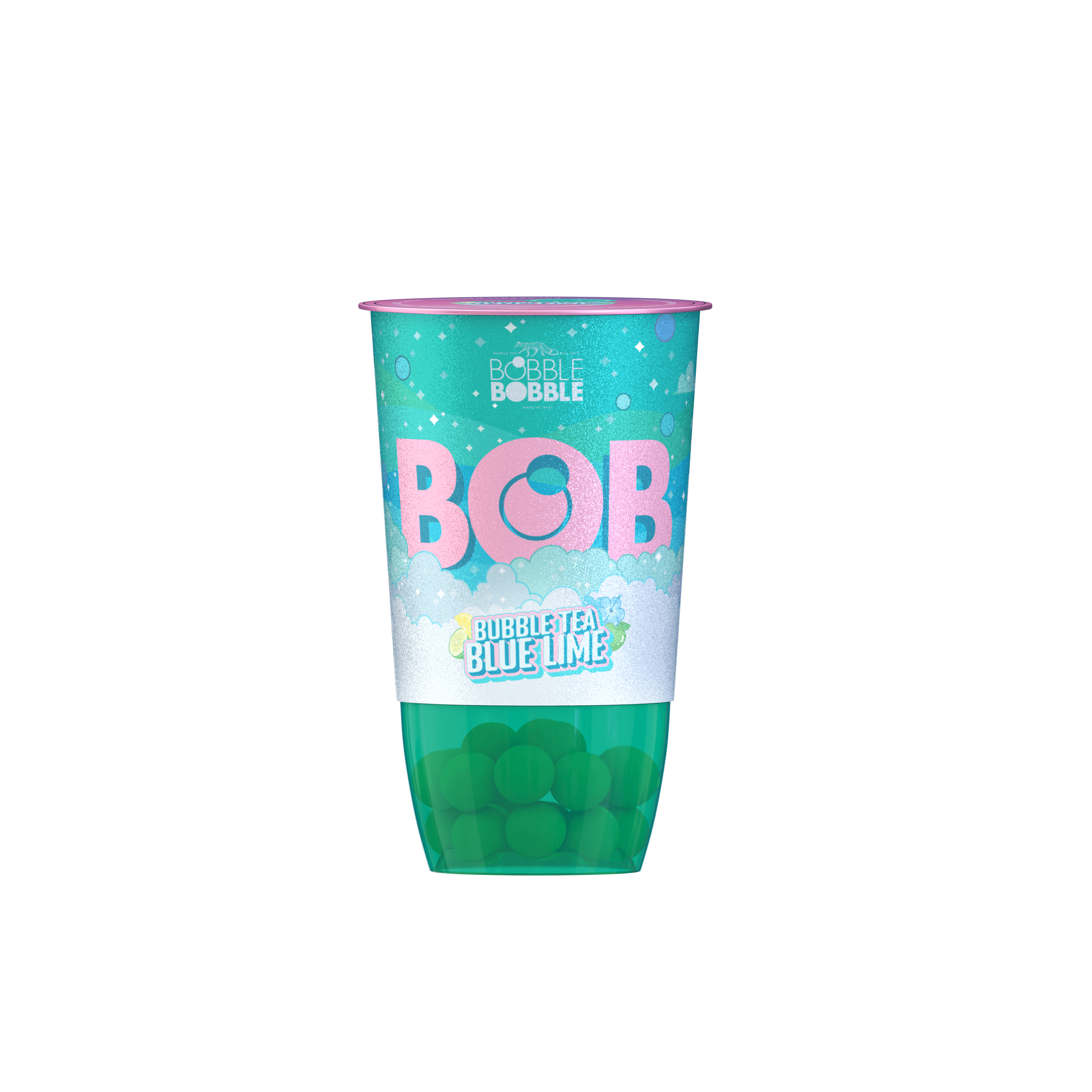 BOB bubble tea nápoj z zeleného čaju s citrónovou a jablkovou šťavou, s perličkami obsahujúcimi limetkovú šťavu 360 ml