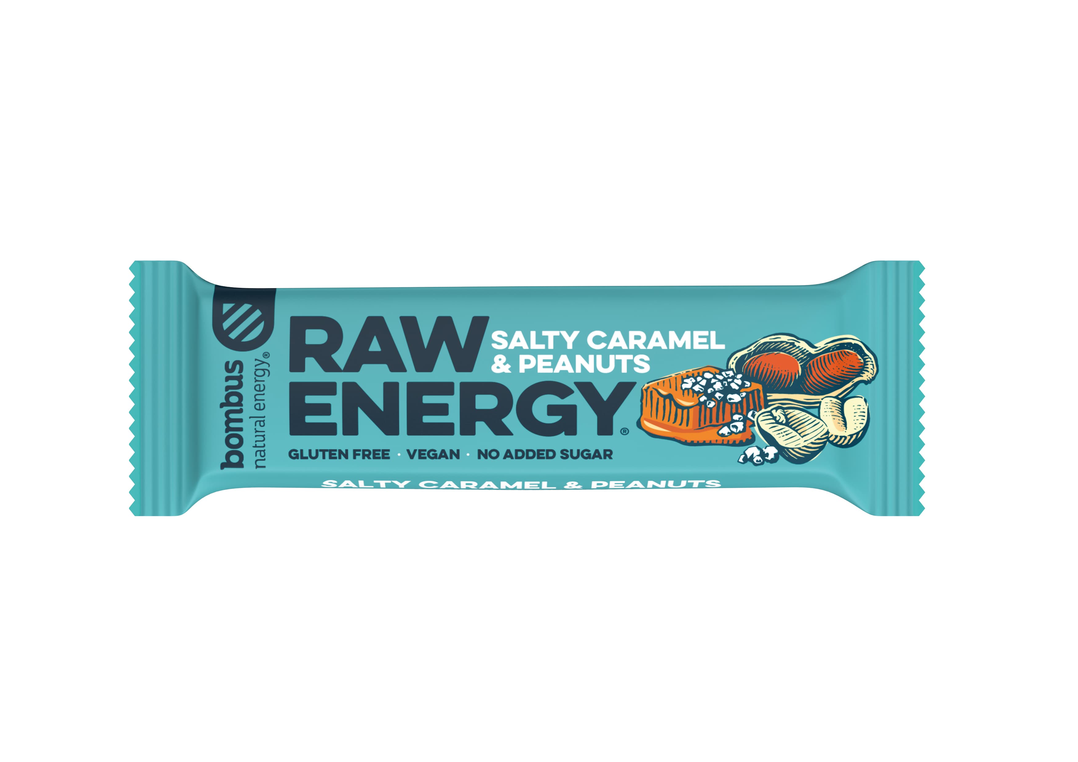 BOMBUS RAW ENERGY tyčinka so slaným karamelom a arašidmi 50 g