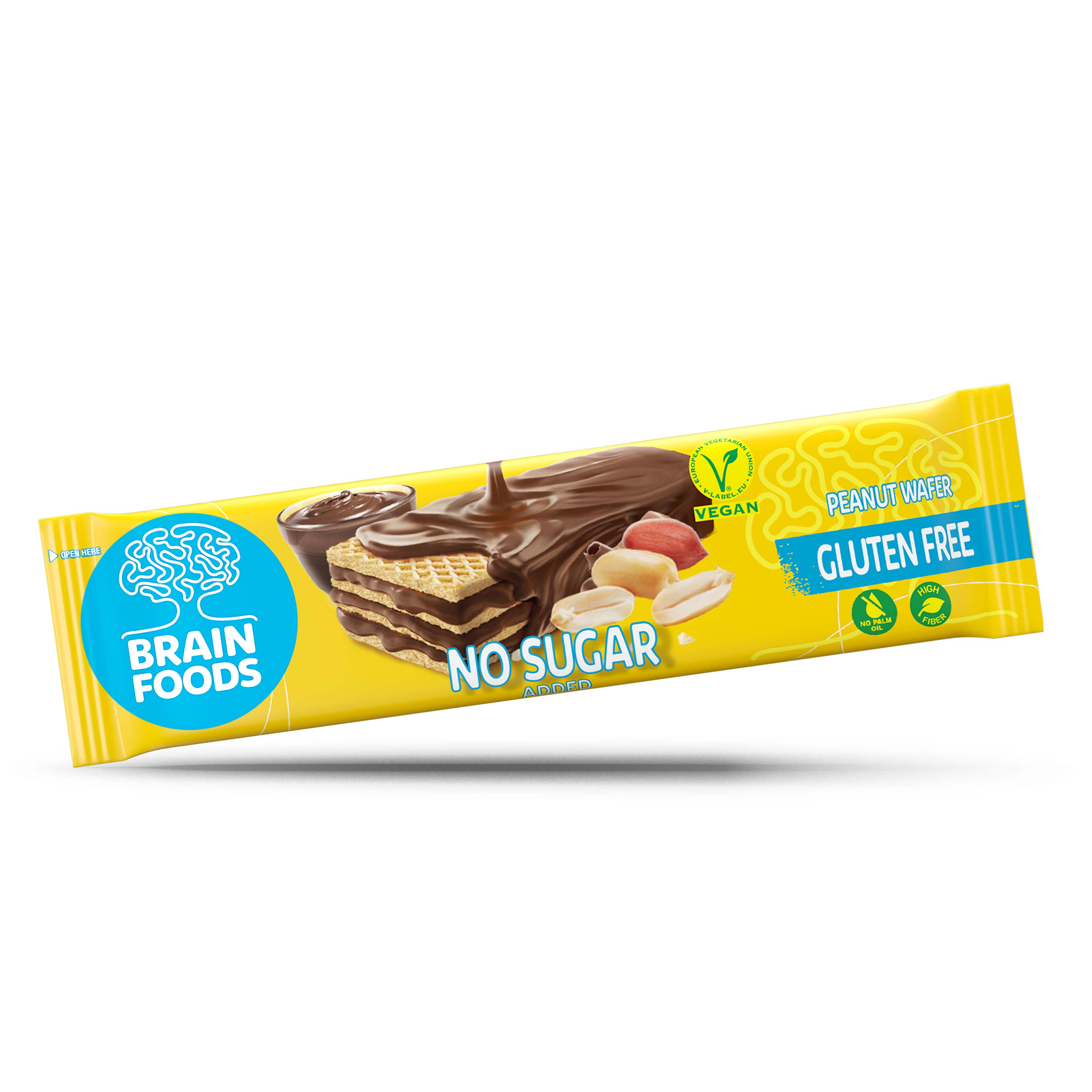 Brain Foods bezlepková oplátka namočená v čokoláde, plnená arašidovým kakaom, so sladidlami 40 g