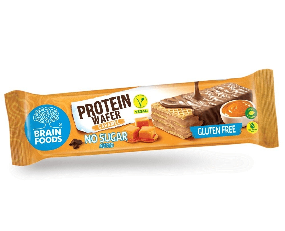 Brain Foods bezlepková tyčinka ponorená v čokoláde, plnená karamelovým kakaovým krémom s proteínom a sladidlom 40 g
