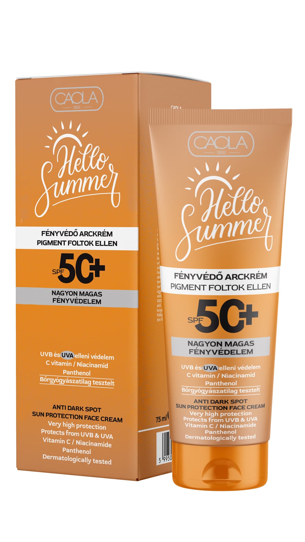 Caola hello summer opaľovací krém na tvár proti pigmentovým škvrnám SPF50+ 75 ml