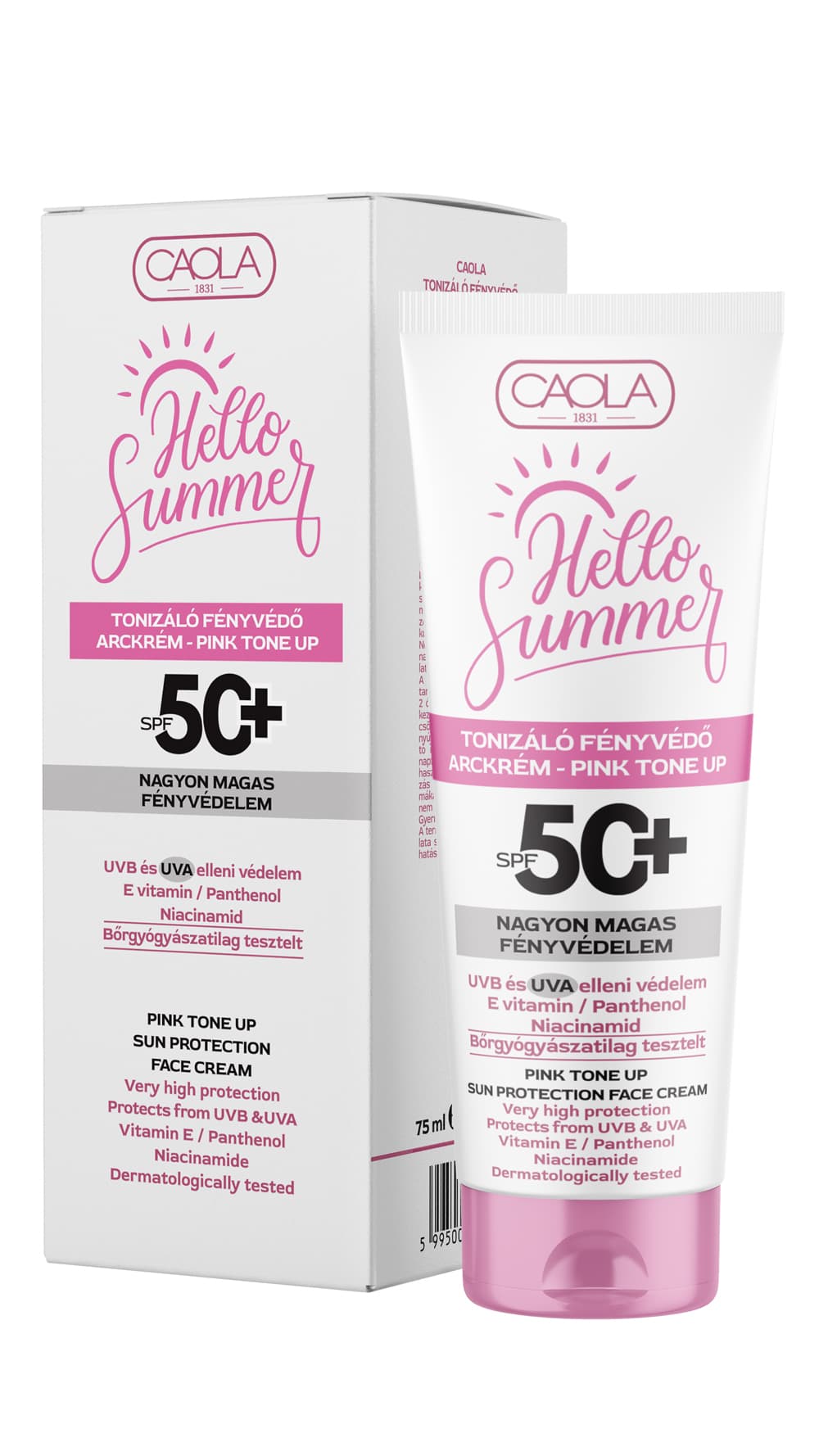Caola hello summer ochranný tónovací krém na tvár (ružový tone up) spf50+ 75 ml