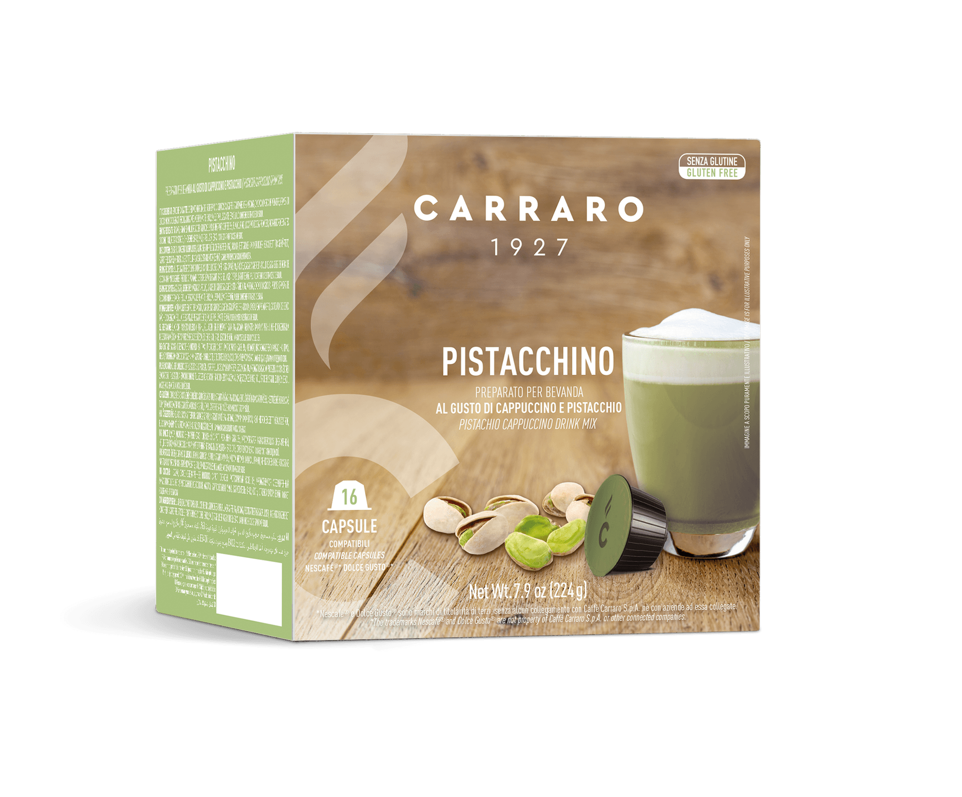 Carraro pistacchino kávové kapsule kompatibilné s Dolce Gusto 16 ks