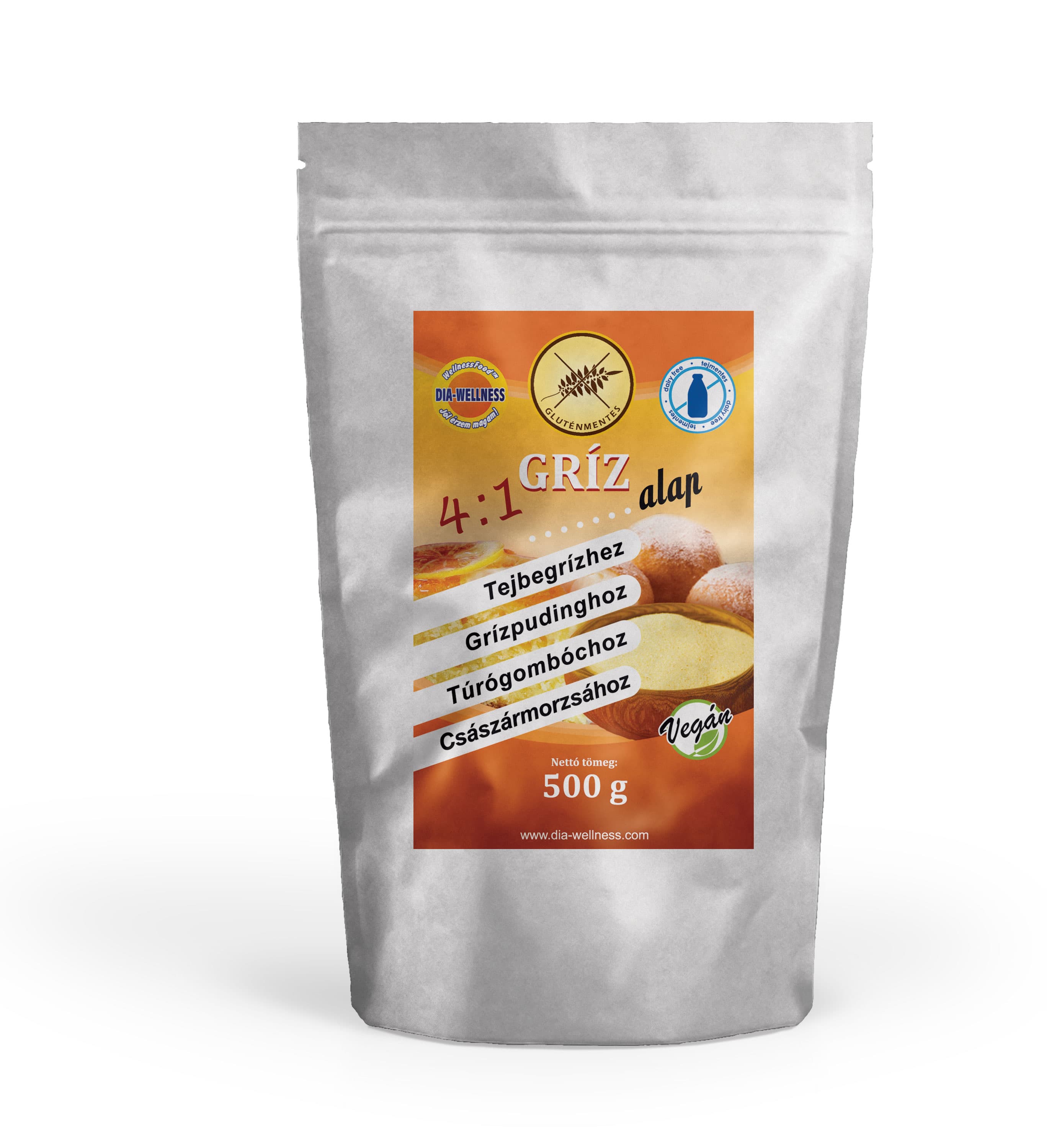 Dia-Wellness 4v1 Bezlepková, Nízkosacharidová, Bezlaktózová a Vegánska Krupicová Zmes 500 g