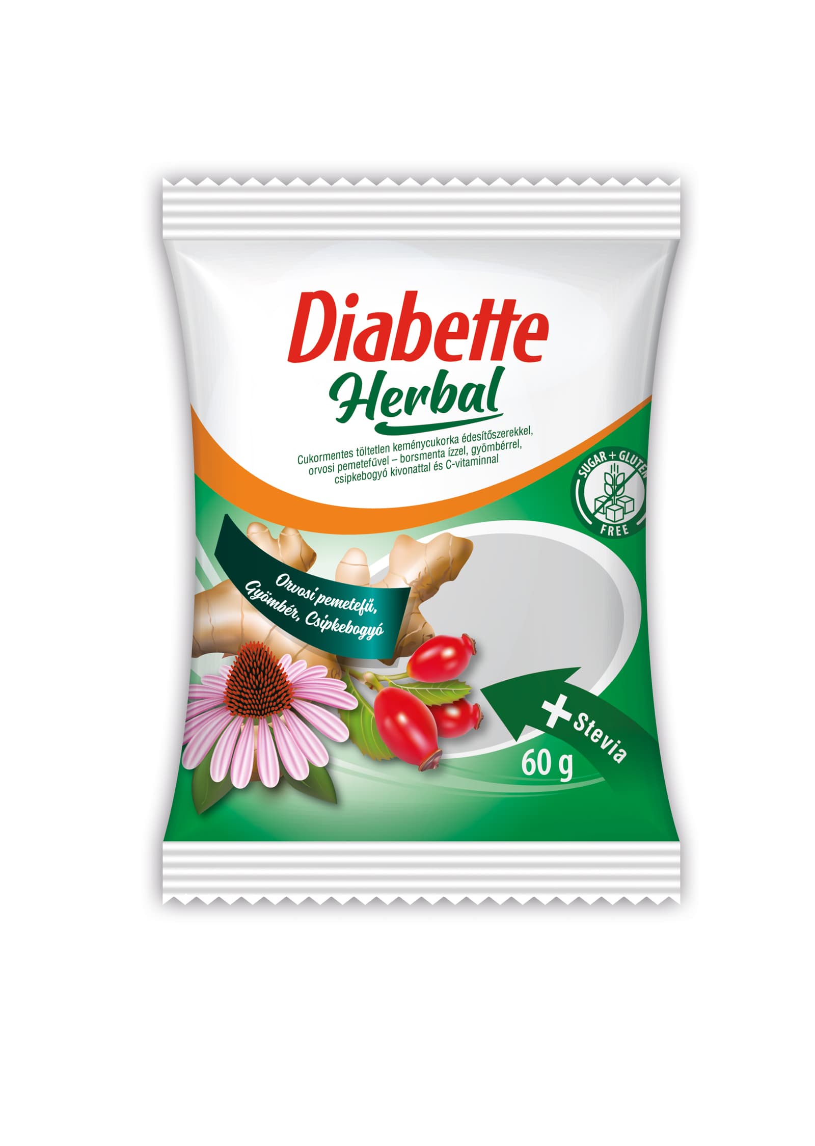 Dibette Bylinné Cukríky s Príchuťou Zázvoru, Šípky a Mäty bez Cukru 60 g