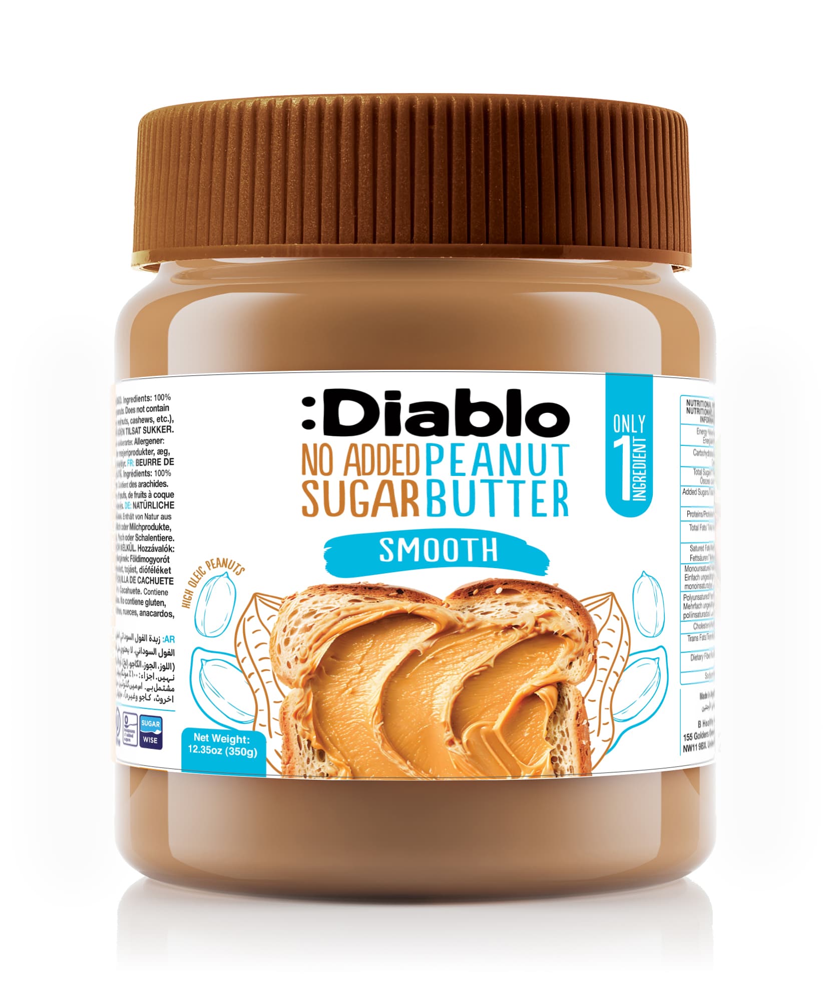 Diablo Hladké arašidové maslo bez pridaného cukru 340 g