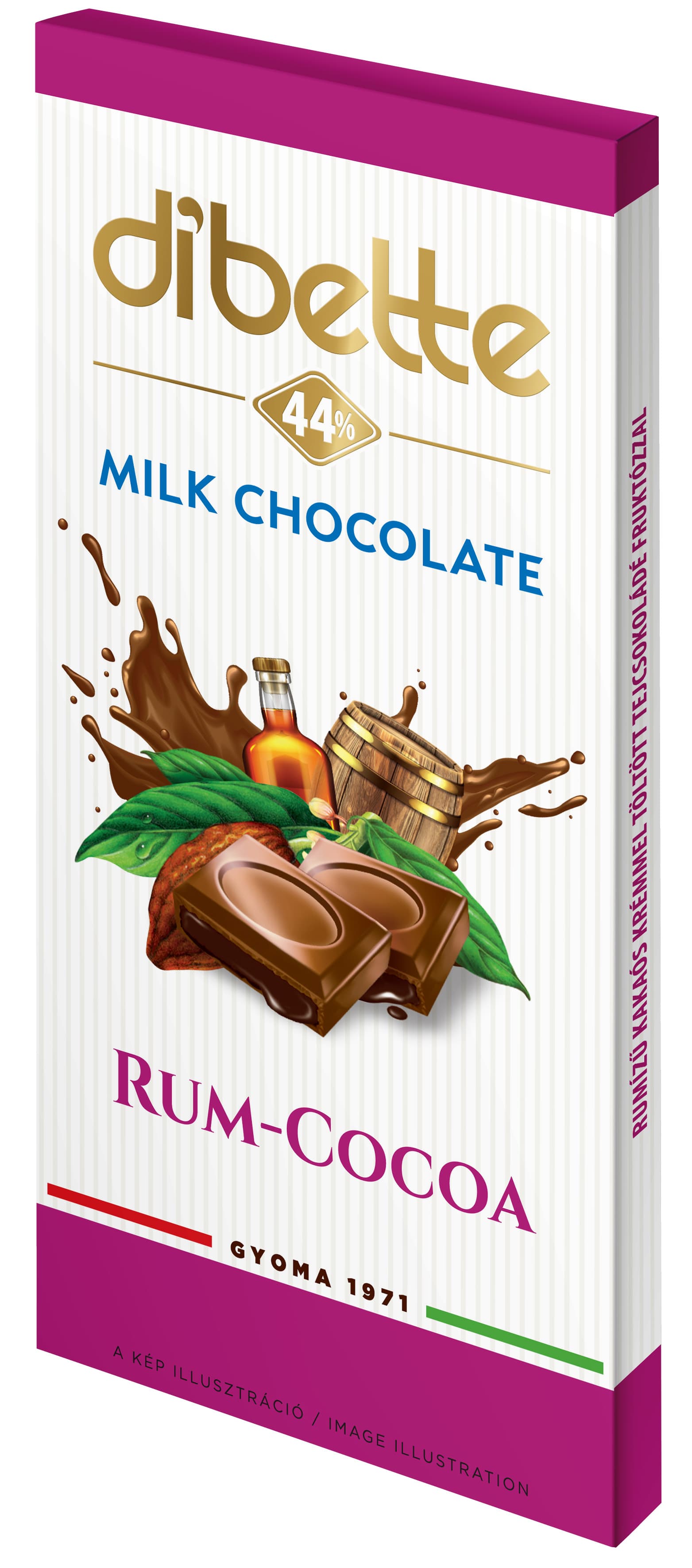 Dibette mliečna čokoláda plnená kakaovo-rumovým krémom s fruktózou 80 g