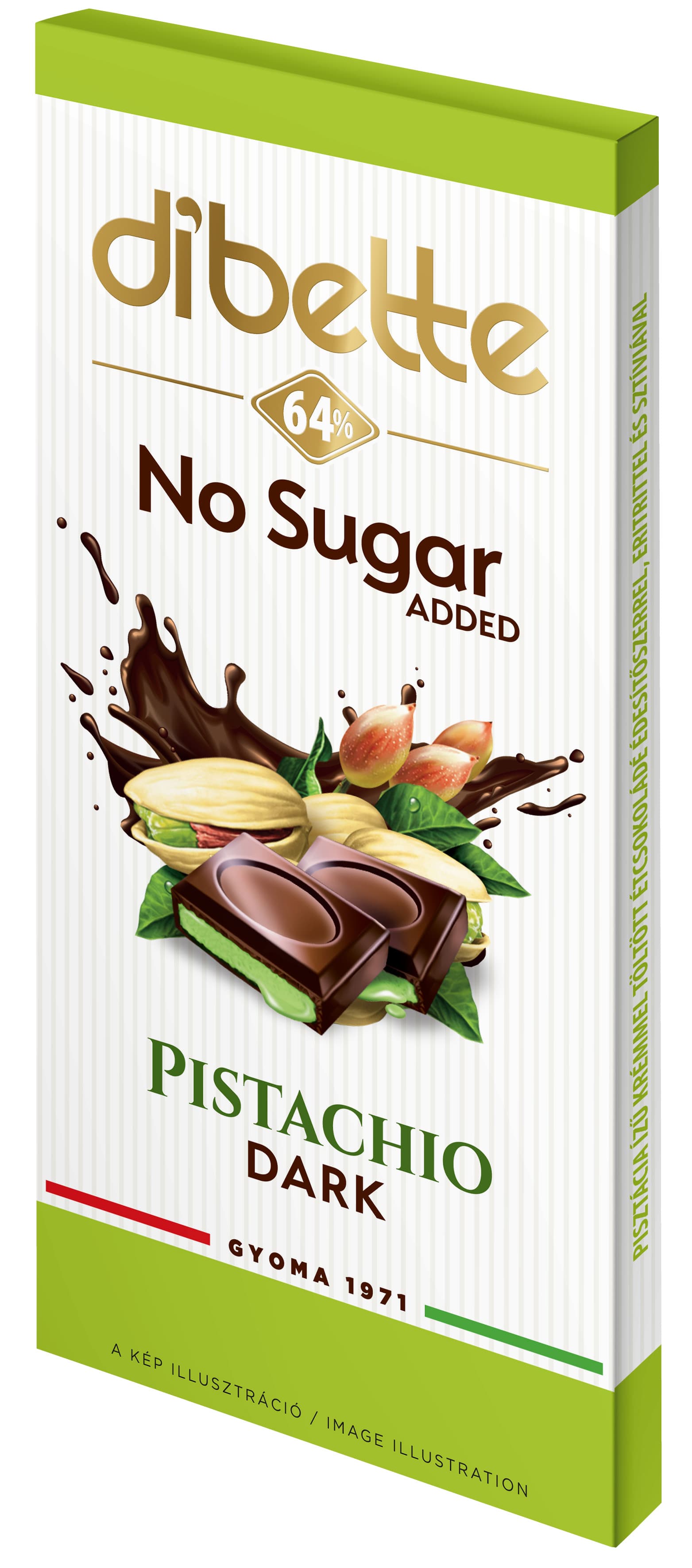Dibette Tmavá čokoláda s pistáciovou náplňou a stéviou 80g - 53722