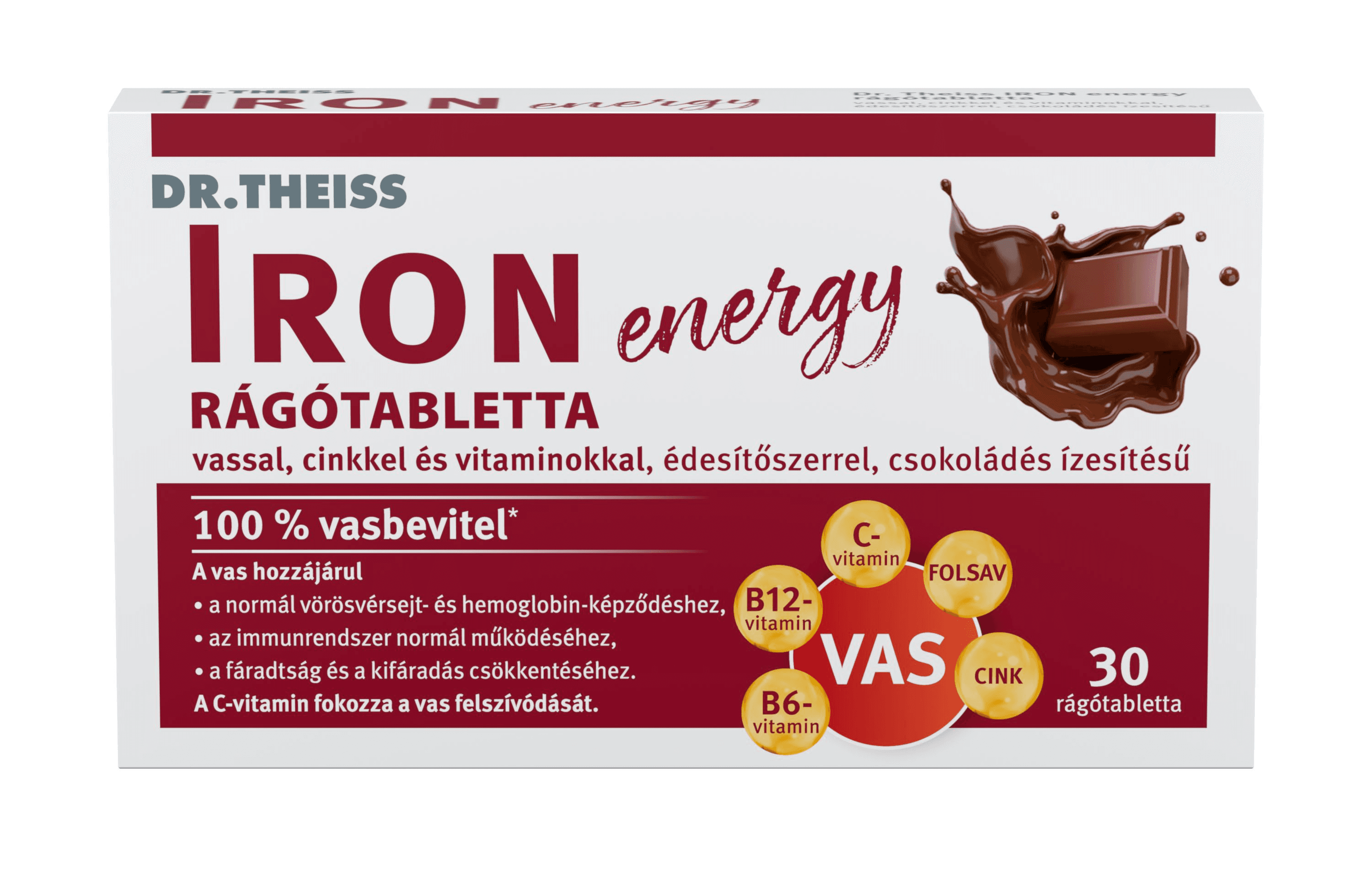 Dr.Theiss Iron Energy žuvacie tablety s čokoládovou príchuťou 30 ks - 93427