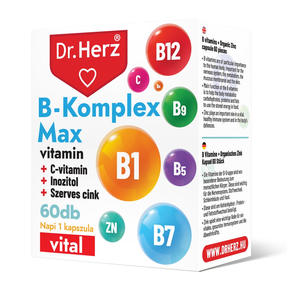 Dr.herz B-komplex max+C-vitamin+inozitol+organický zinok kapsula 60 ks