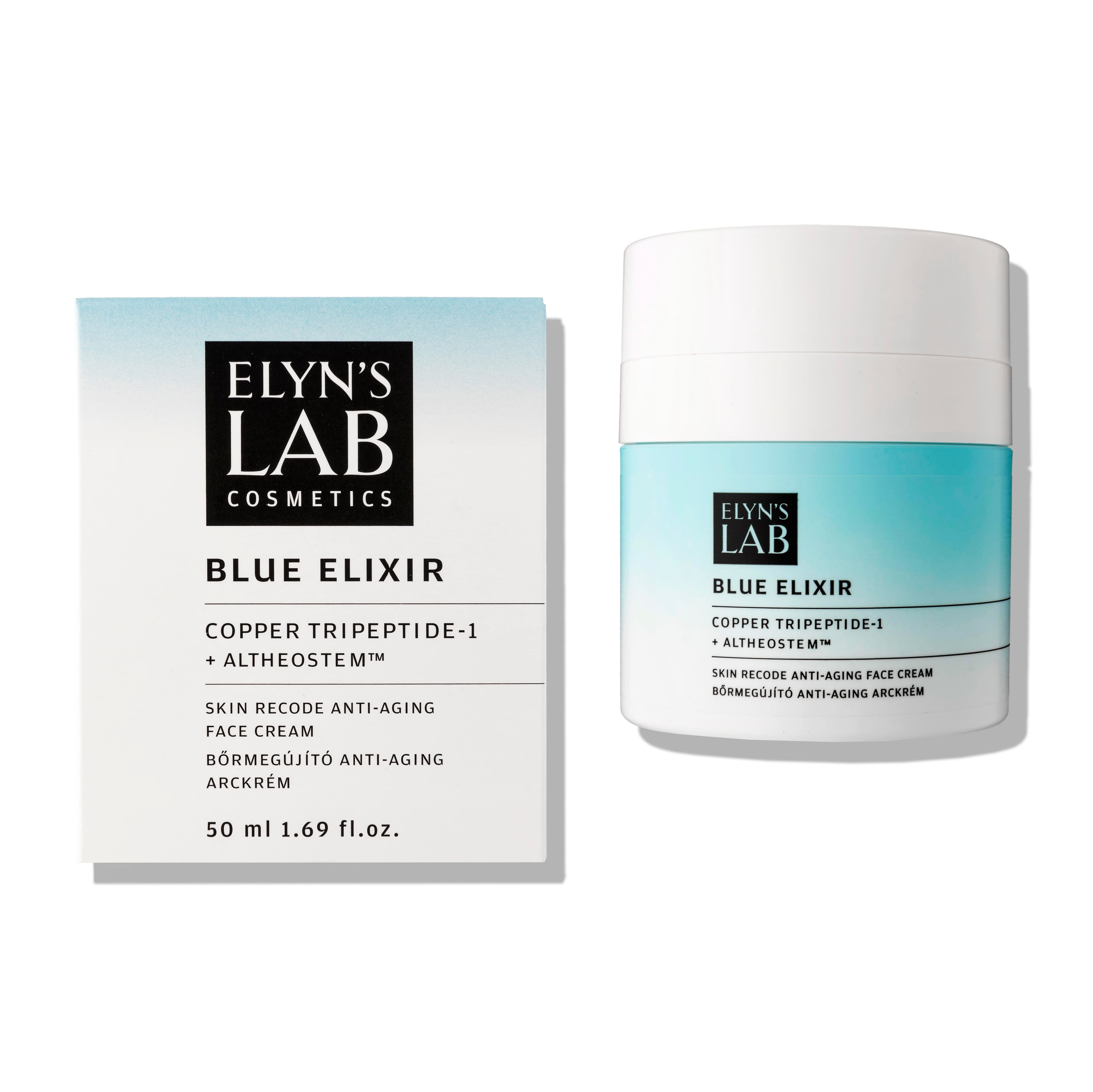 Elyn`s Lab blue elixir anti-aging pleťový krém s mediovým peptidom a rastlinnými kmeňovými bunkami 50 ml