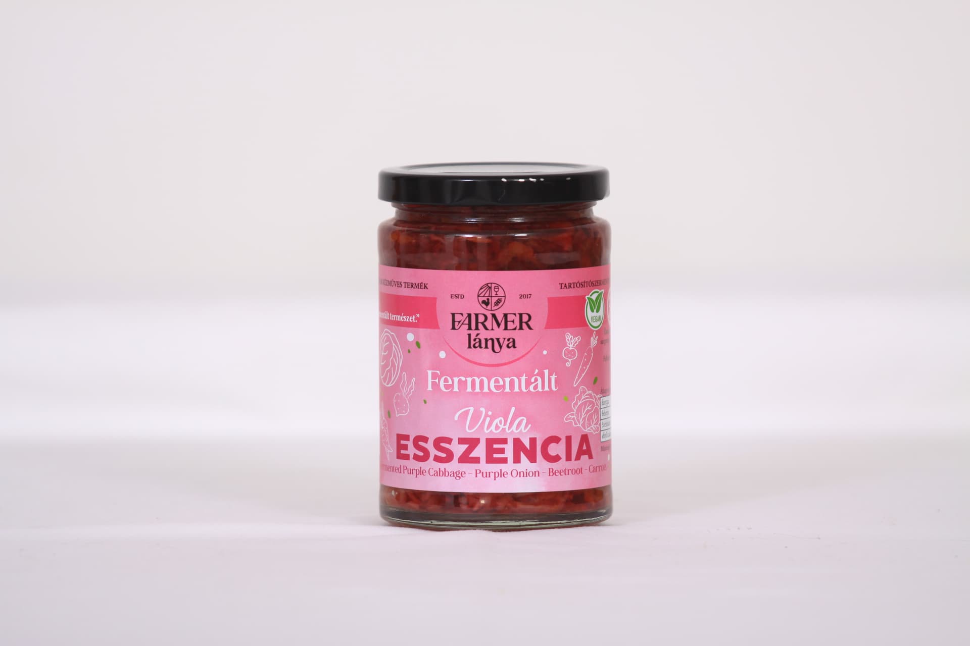 Farmer Lánya fermentovaná fialová esencia (červená kapusta, cvikla, mrkva, červená cibuľa) 370 ml