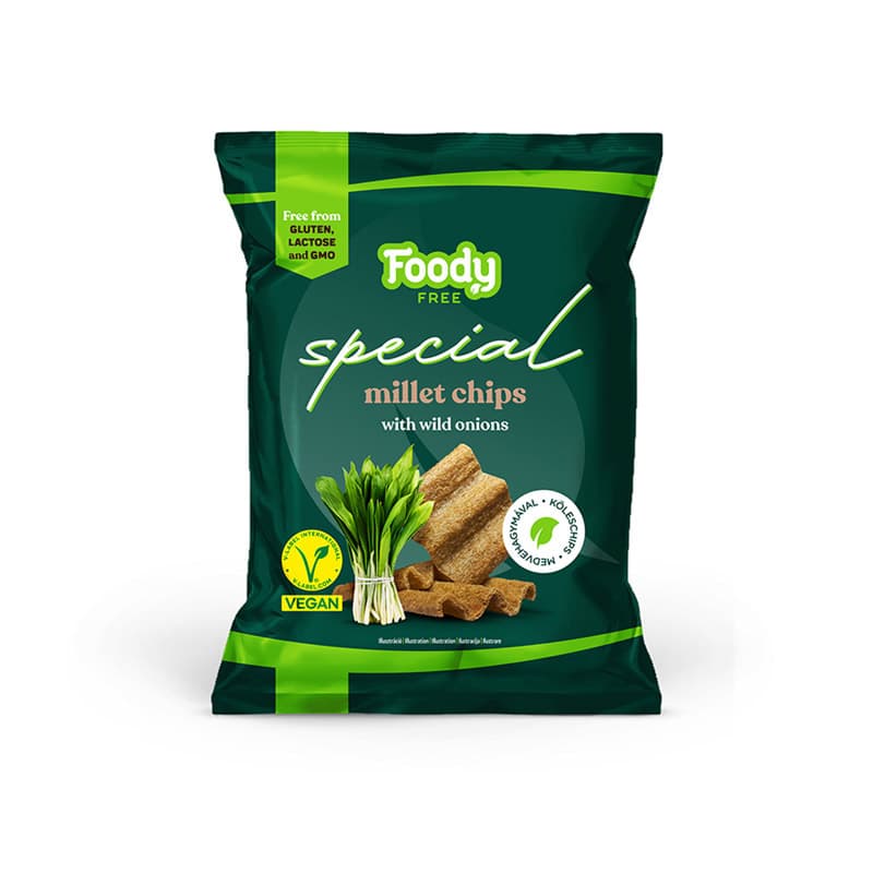 Foody Free Chrumkavé prosové chipsy s medvedím cesnakom 45 g