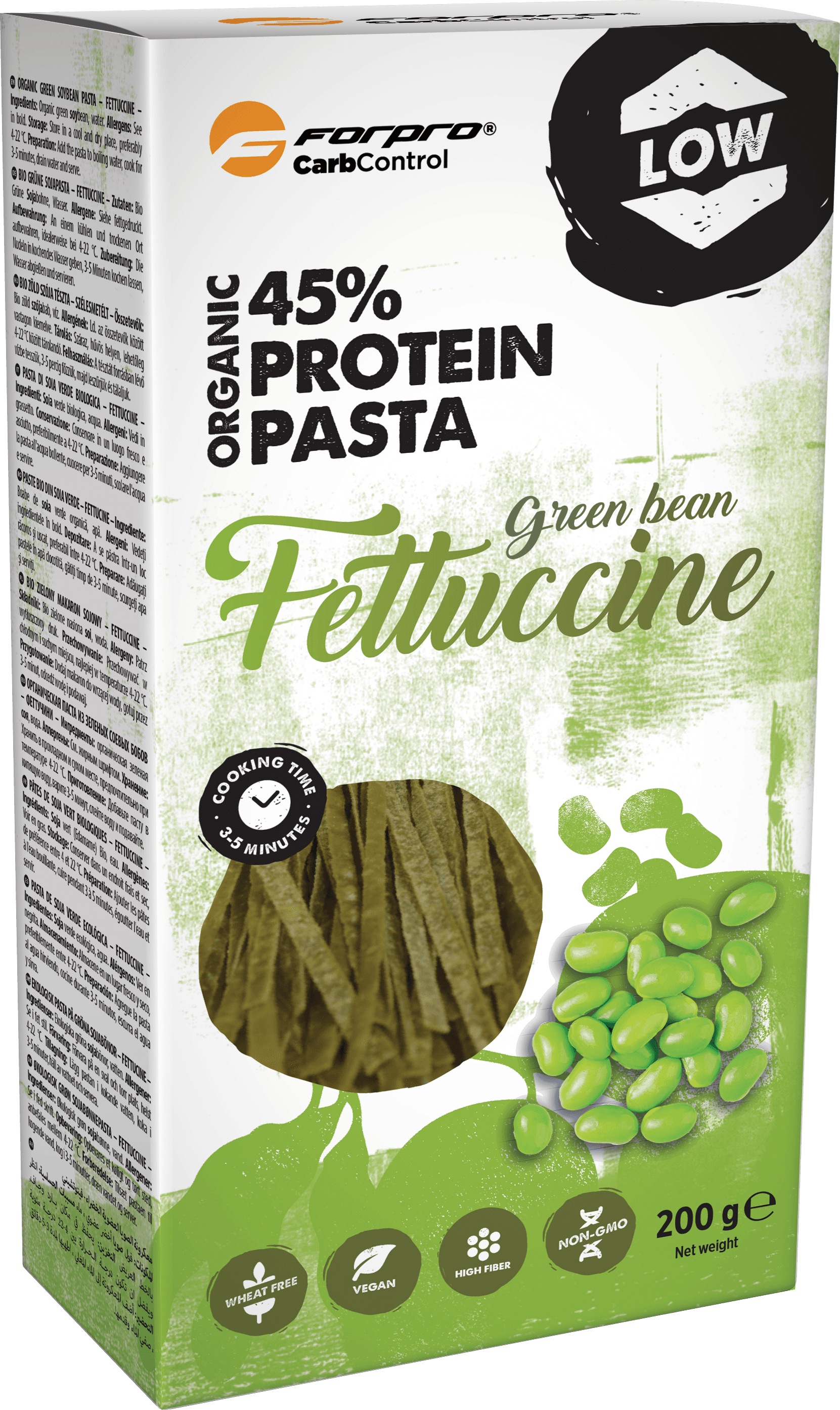 Forpro bio zelené sójové bôby proteínové cestoviny fettuccine 200 g
