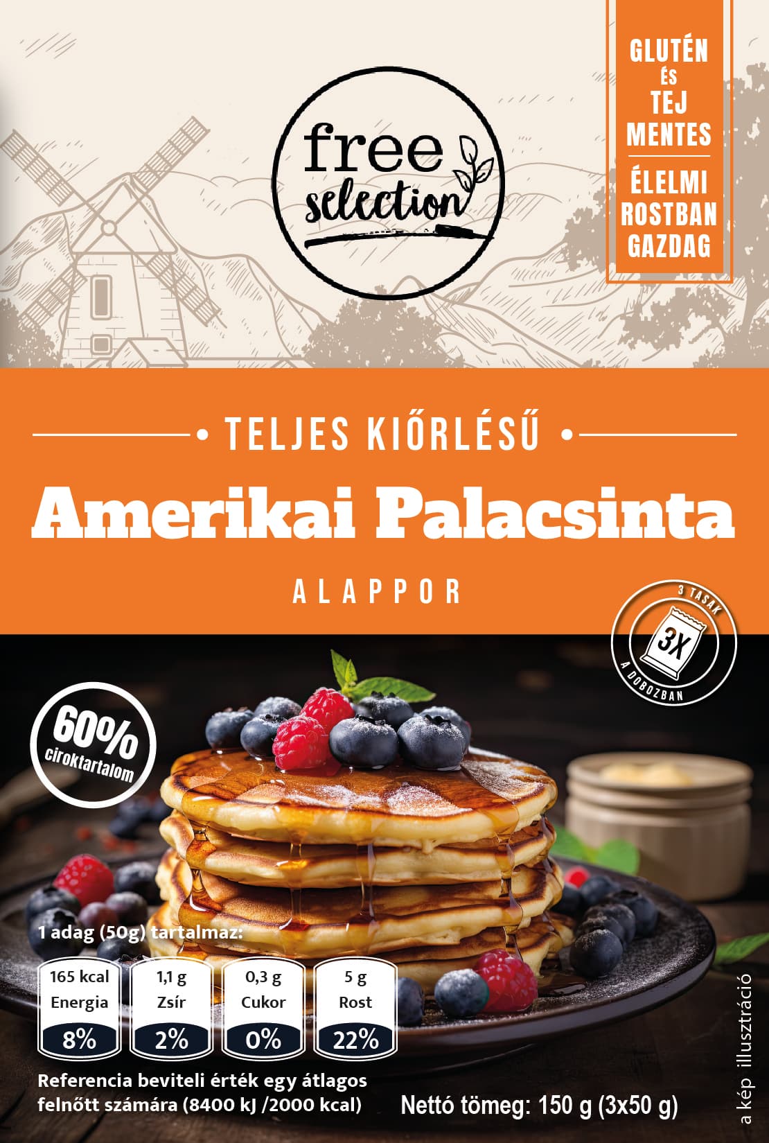 Free selection celozrnné americké palacinky zmes 3x50g 150 g