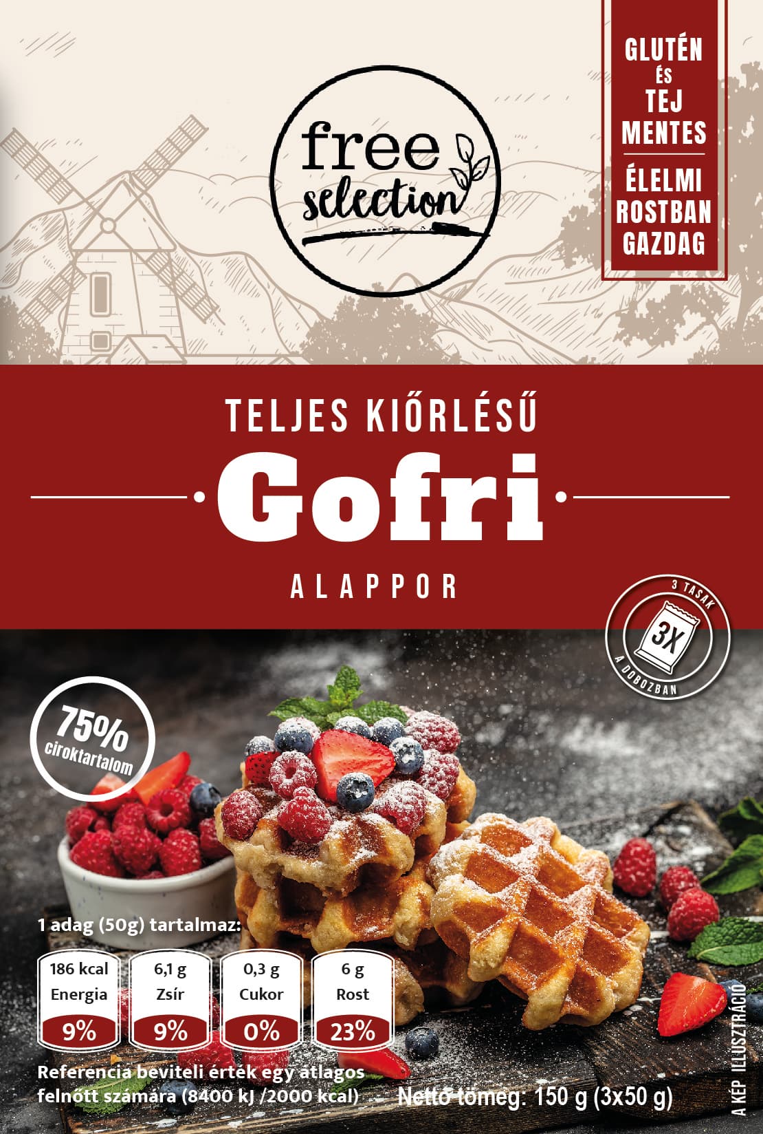 Free selection celozrnná waffle zmes 3x50g 150 g