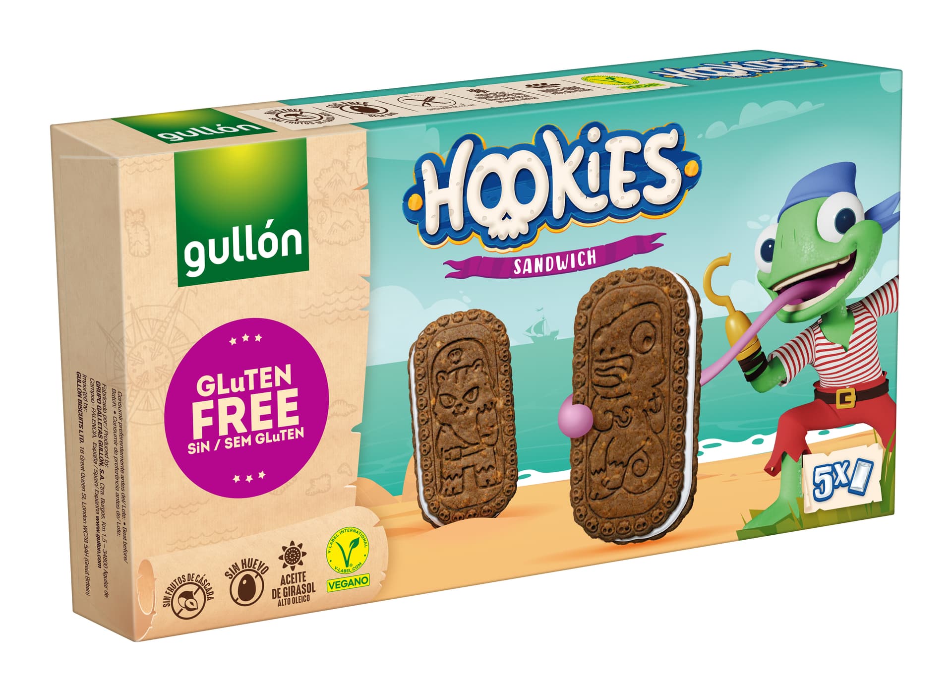 Gullón hookies bezlepkové kakaové sendvičové sušienky s krémovou náplňou 230 g