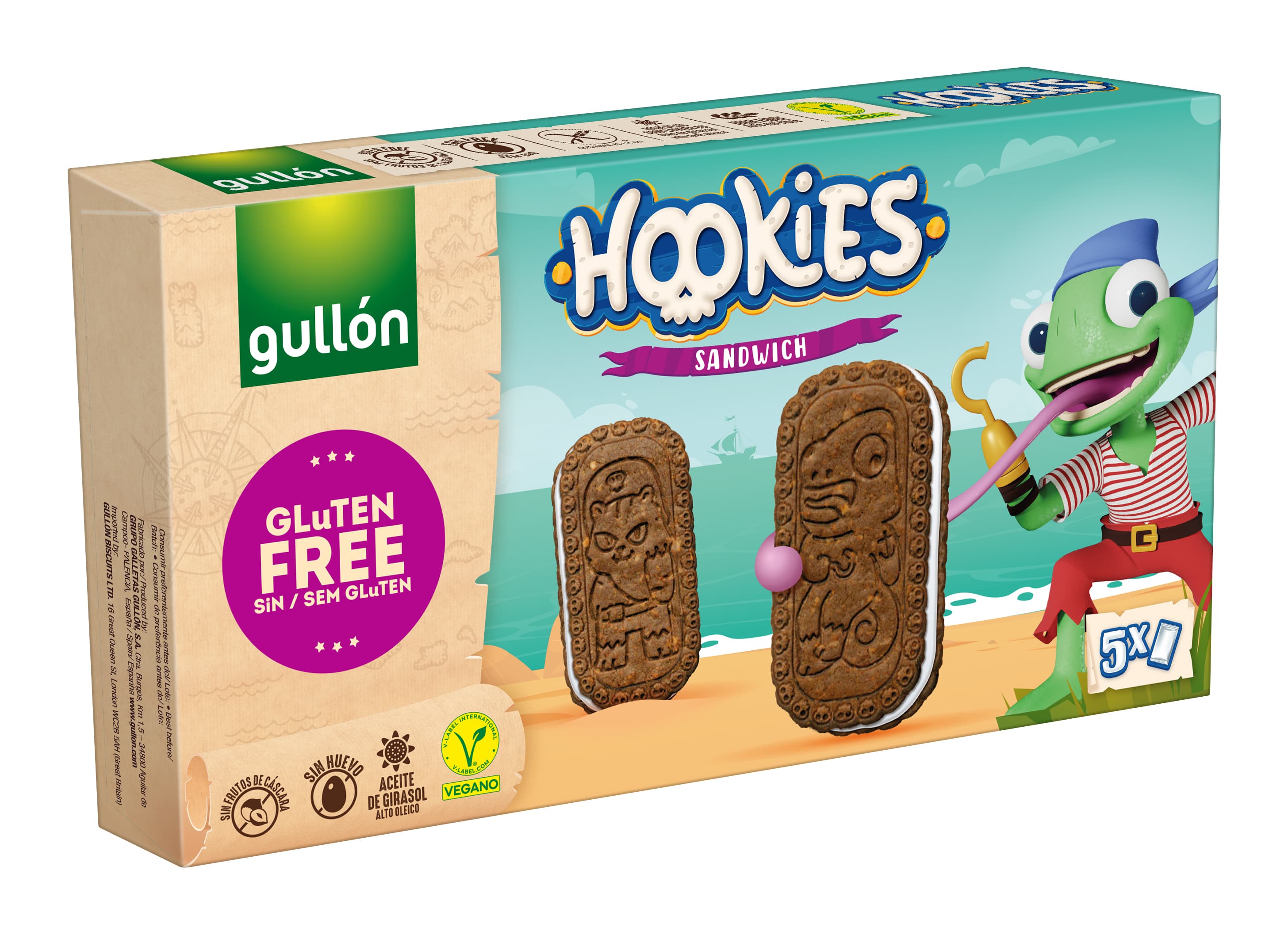 Gullón hookies bezlepkové kakaové sendvičové sušienky s krémovou náplňou 230 g