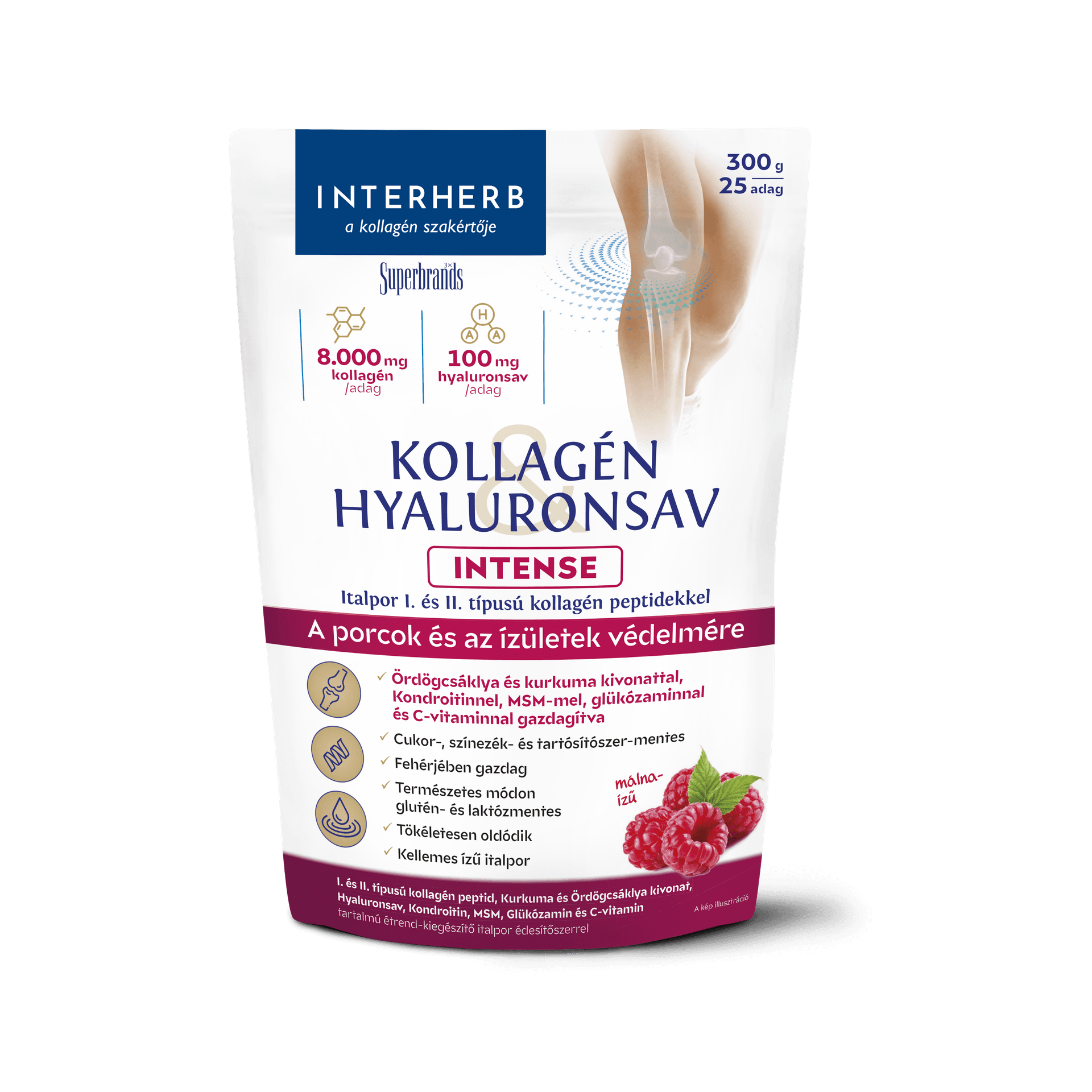 Interherb Kolagén a Kyselina Hyalurónová Intense, prášok s malinovou príchuťou 300 g - 95909