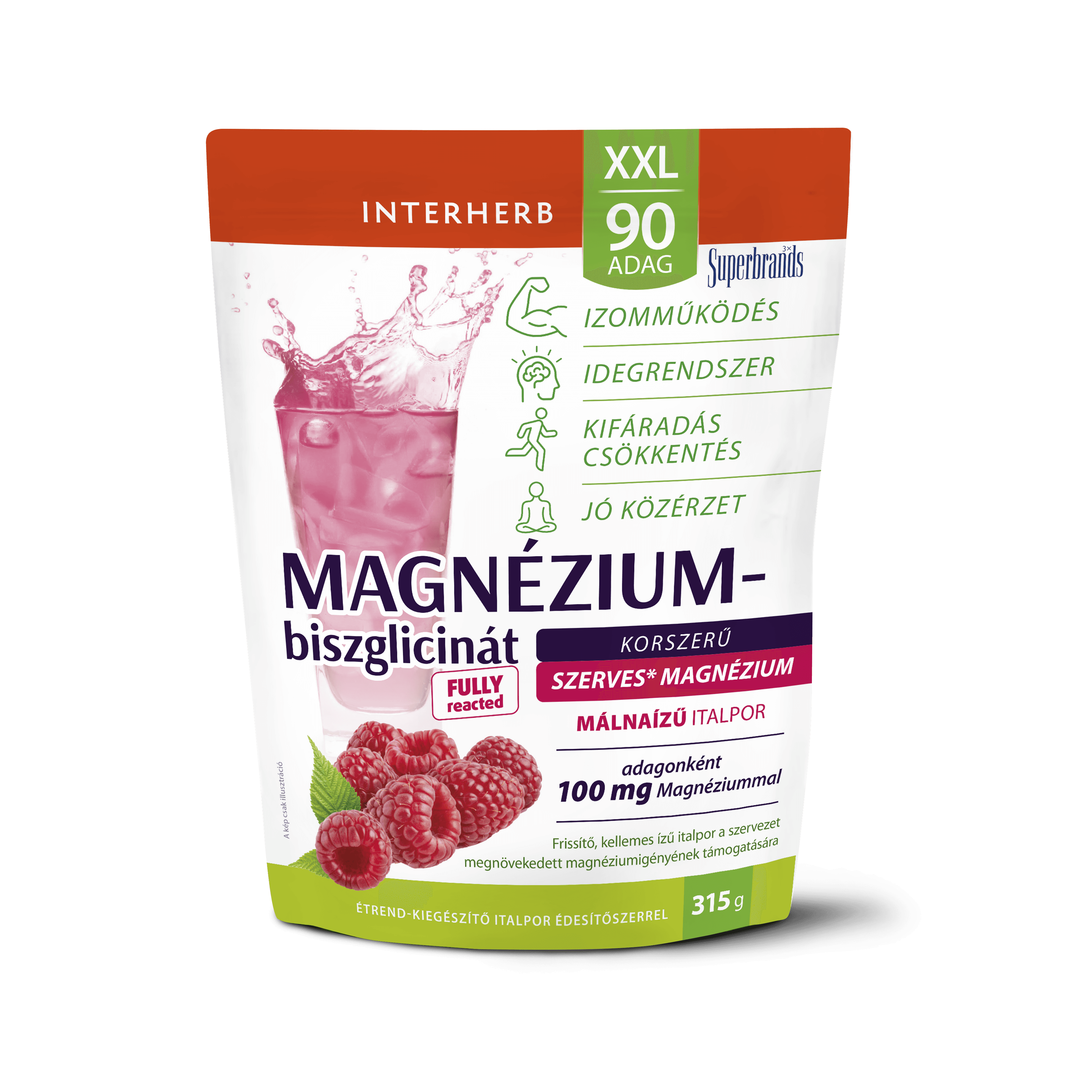 Interherb xxl 90 dávok magnézium-biszglicinát prášok na pitie s raspinkovou chuťou 315 g