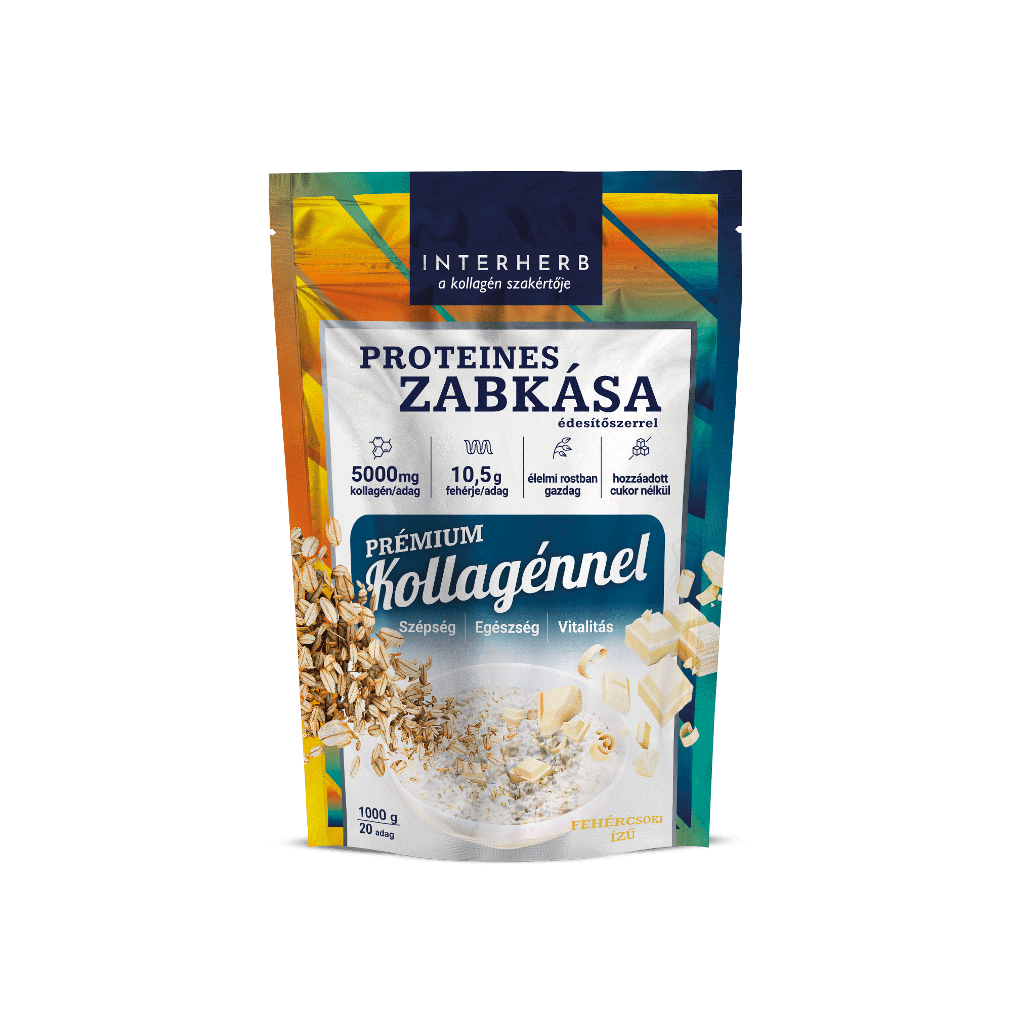 Interherb ovsená kaša s príchuťou proteínovej bielej čokolády (s prémiovým kolagénom) 1000 g