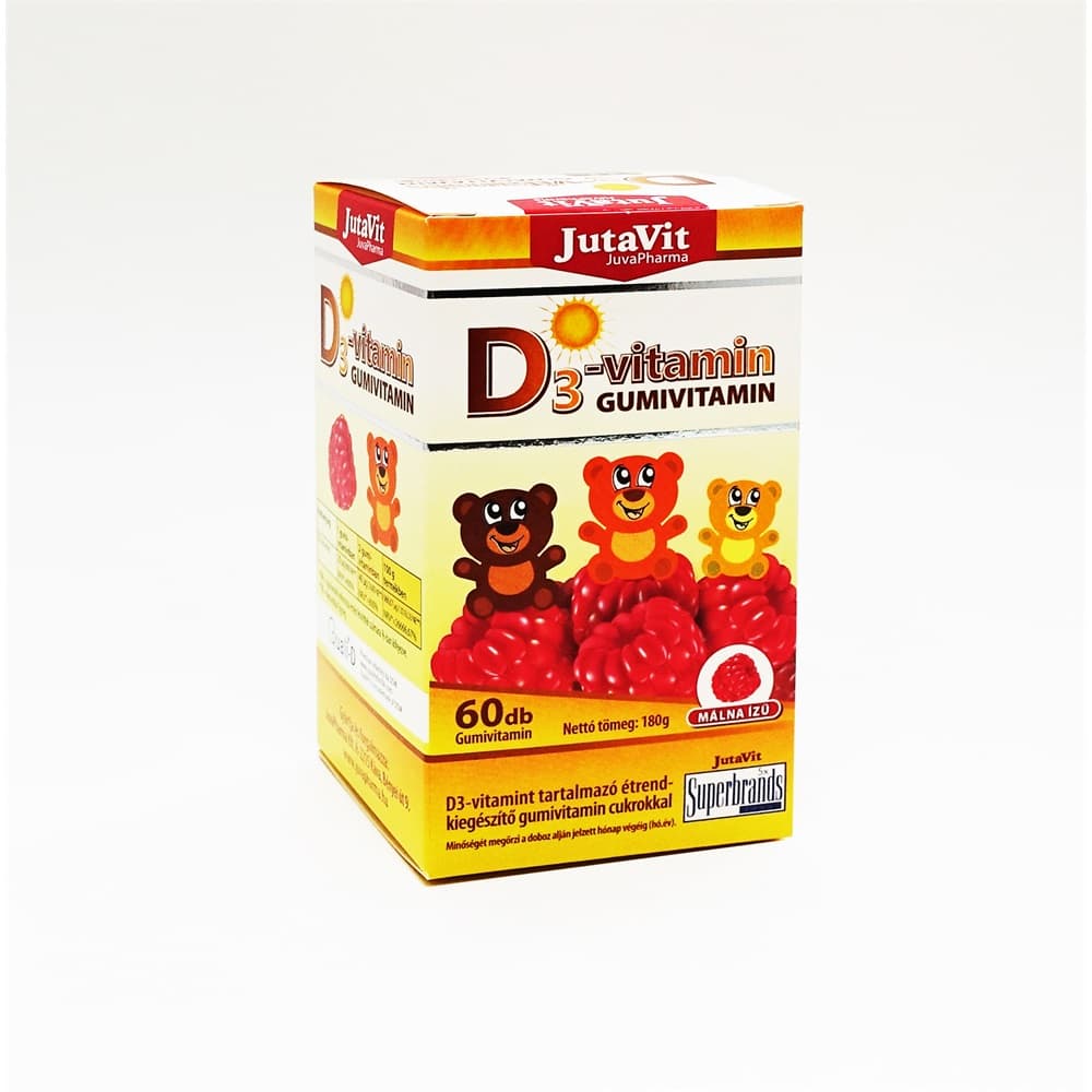 JutaVit Želé cukríky s vitamínom D3 a malinovou príchuťou, 60 kusov - 55172